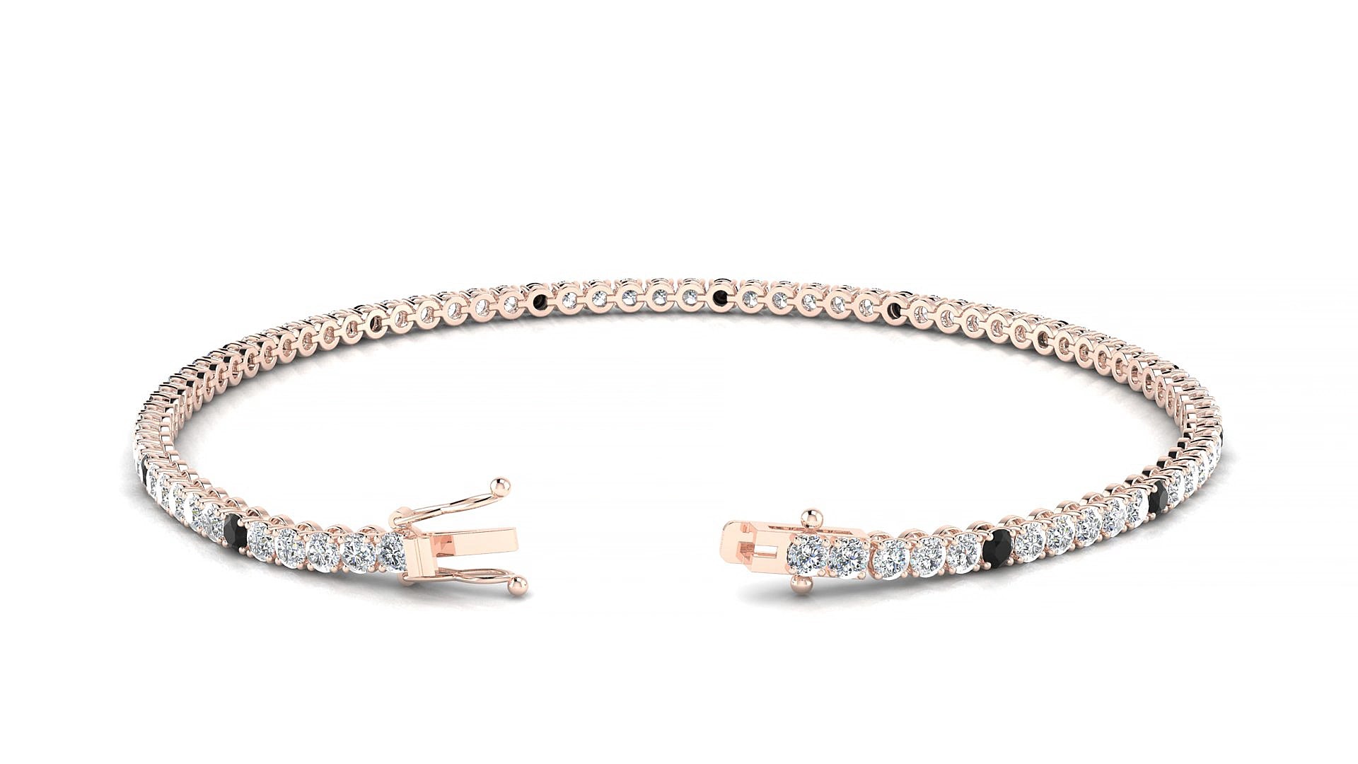 Firenze 1-5 | 18k Rose Gold 2 mm Round Natural Black Diamond & Diamond 19 cm Tennis Bracelet