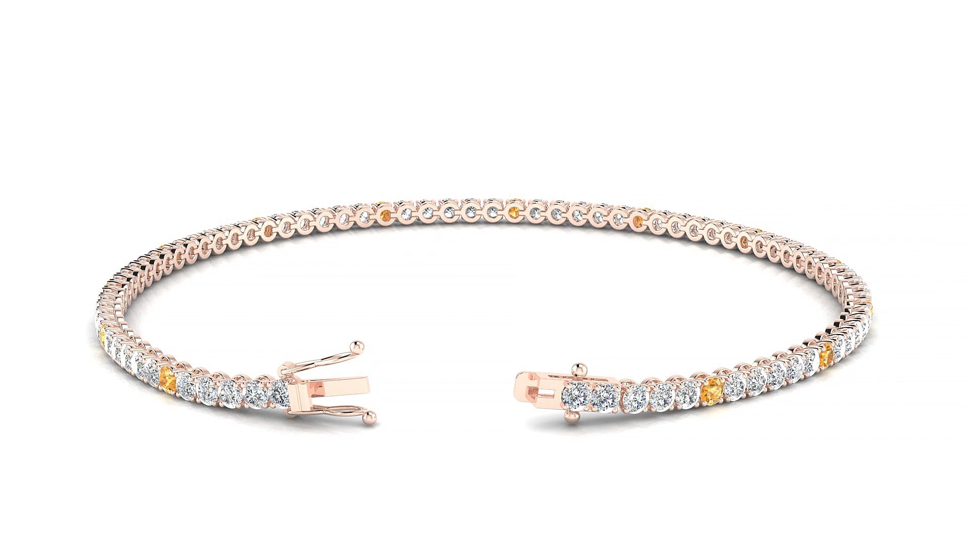 Firenze 1-5 | 18k Rose Gold 2 mm Round Natural Citrine & Diamond 15 cm Tennis Bracelet