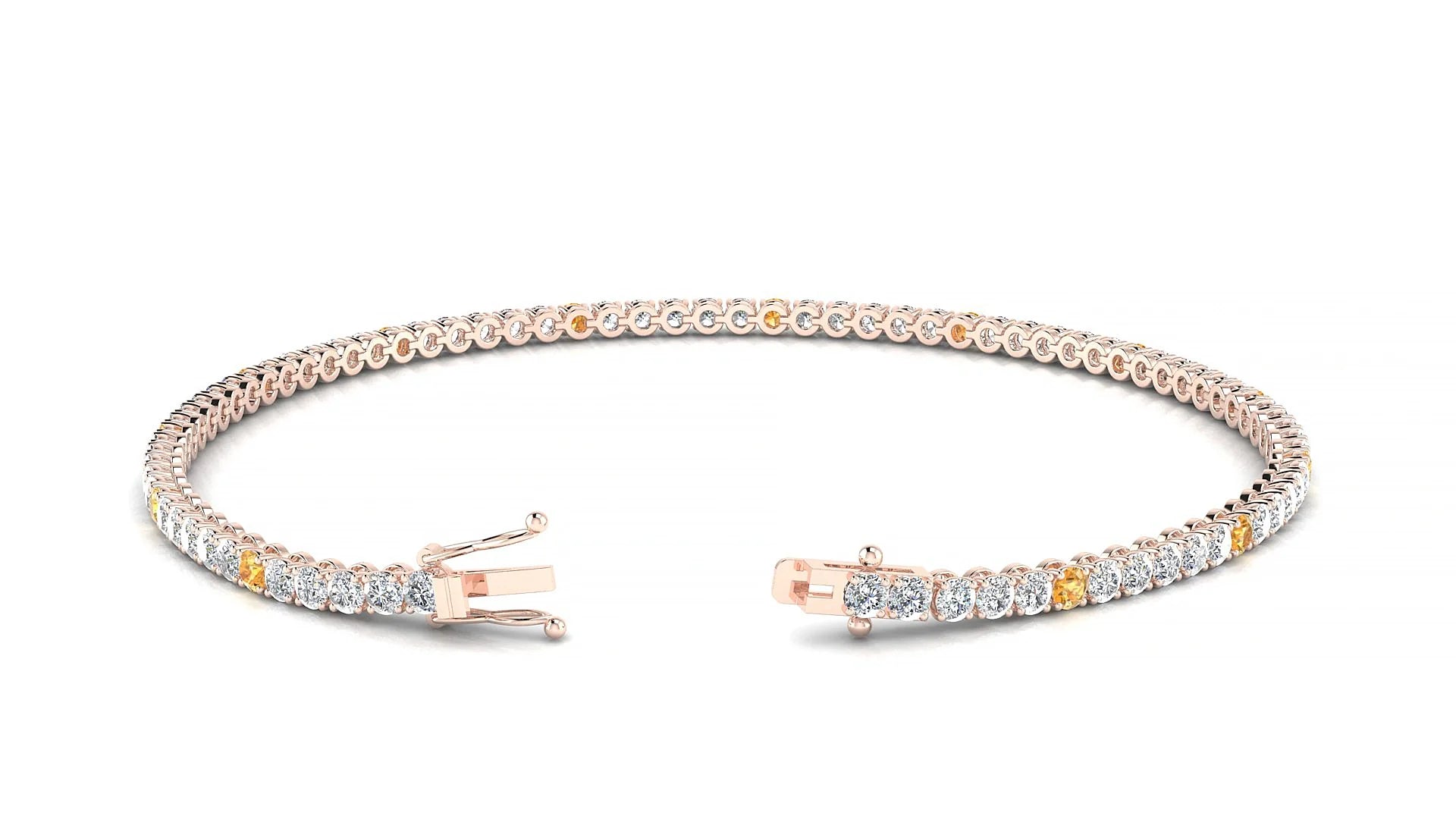 Firenze 1-5 | 18k Rose Gold 2 mm Round Natural Citrine & Diamond Tennis Bracelet