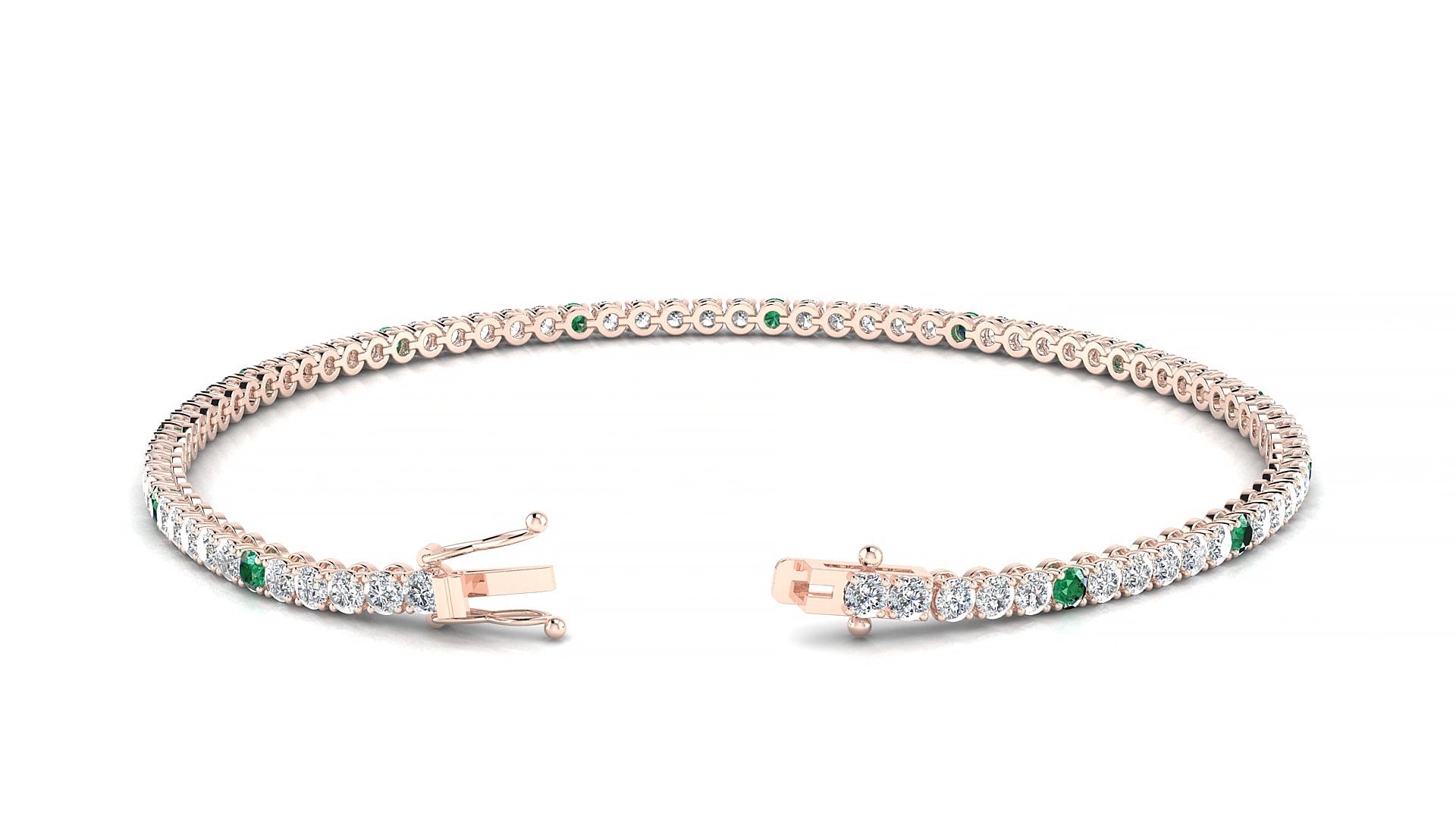 Firenze 1-5 | 18k Rose Gold 2 mm Round Natural Emerald & Diamond 15 cm Tennis Bracelet