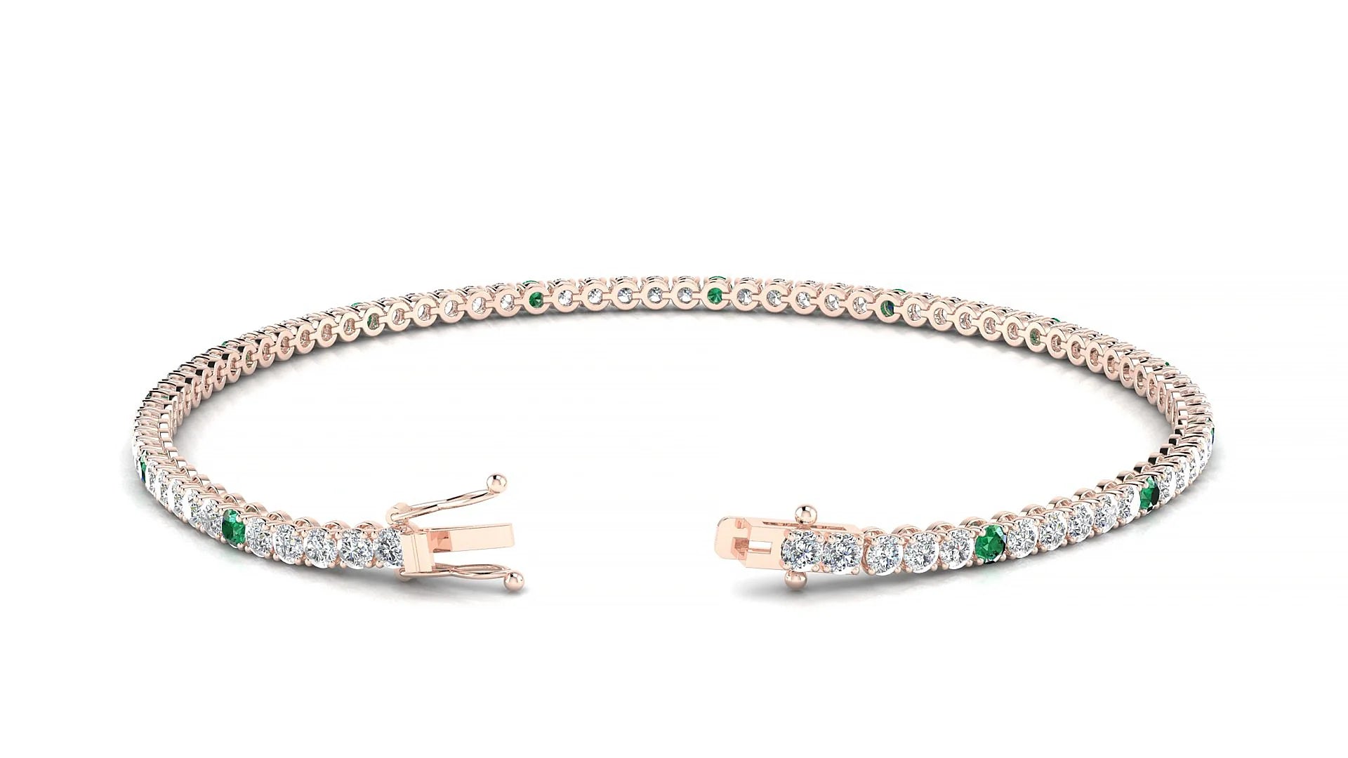 Firenze 1-5 | 18k Rose Gold 2 mm Round Natural Emerald & Diamond Tennis Bracelet