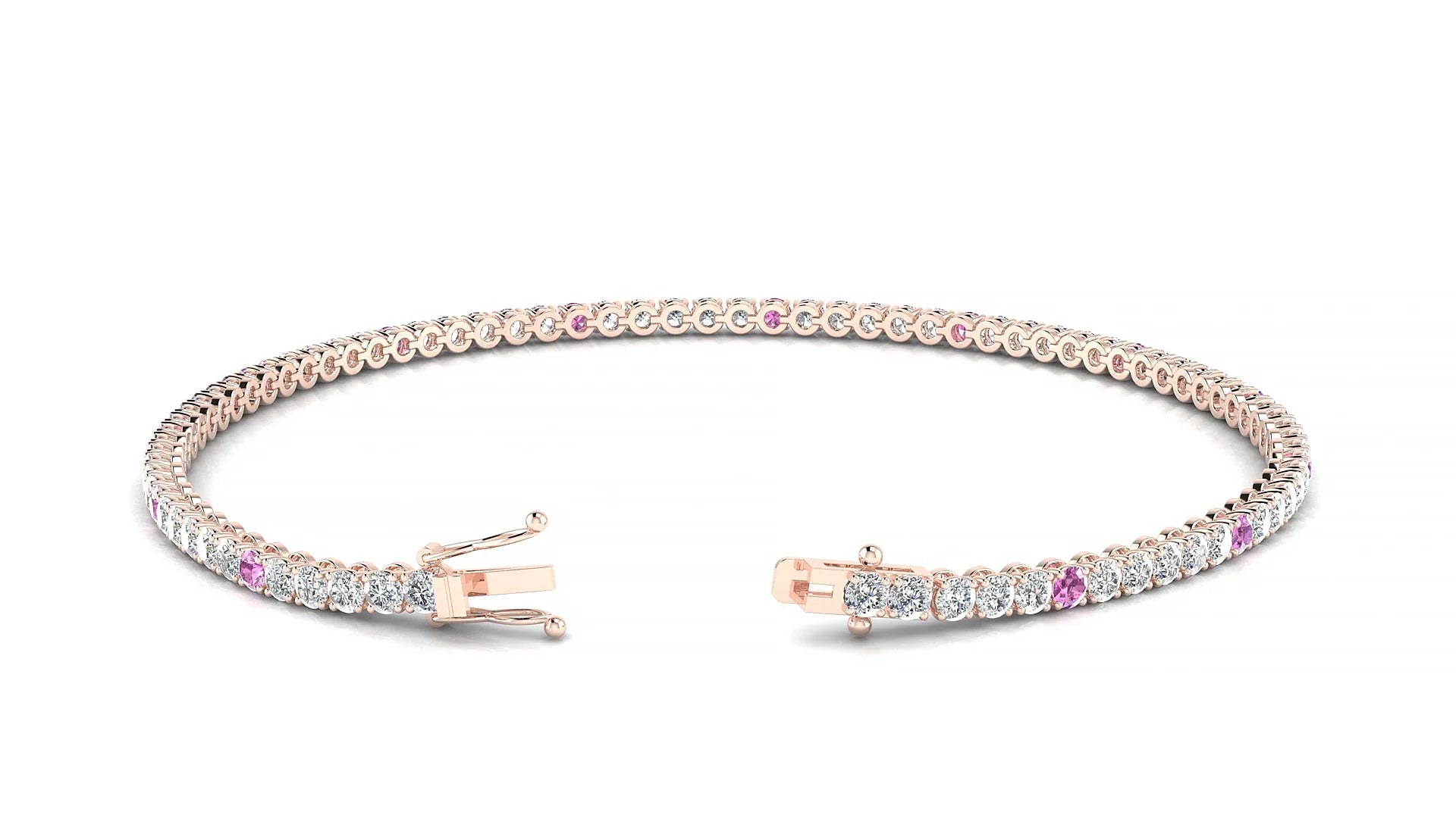 Firenze 1-5 | 18k Rose Gold 2 mm Round Natural Pink Sapphire & Diamond Tennis Bracelet