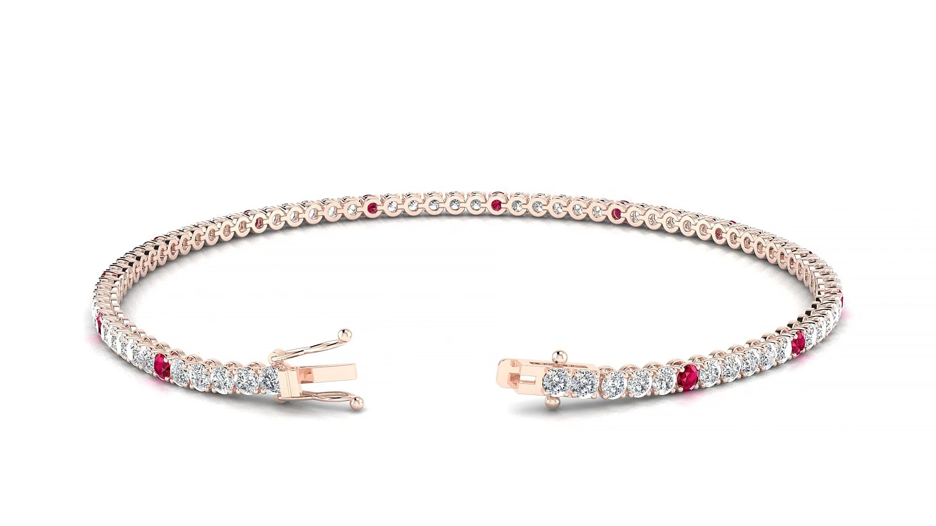 Firenze 1-5 | 18k Rose Gold 2 mm Round Natural Ruby & Diamond Tennis Bracelet