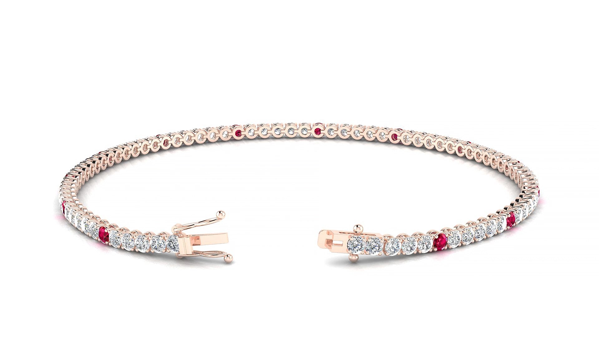 Firenze 1-5 | 18k Rose Gold 2 mm Round Natural Ruby & Diamond 16 cm Tennis Bracelet