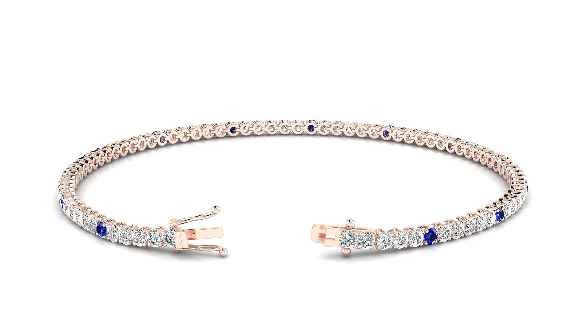 Firenze 1-5 | 18k Rose Gold 2 mm Round Natural Sapphire & Diamond 17 cm Tennis Bracelet