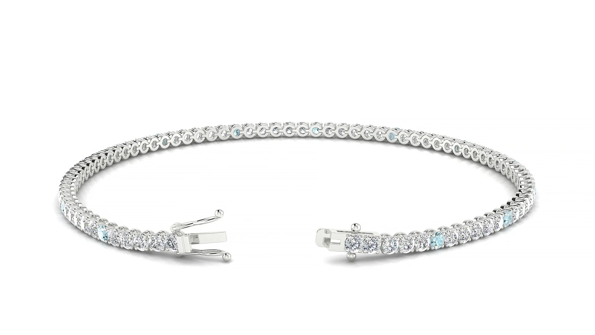 Firenze 1-5 | 18k White Gold 2 mm Round Natural Aquamarine & Diamond Tennis Bracelet