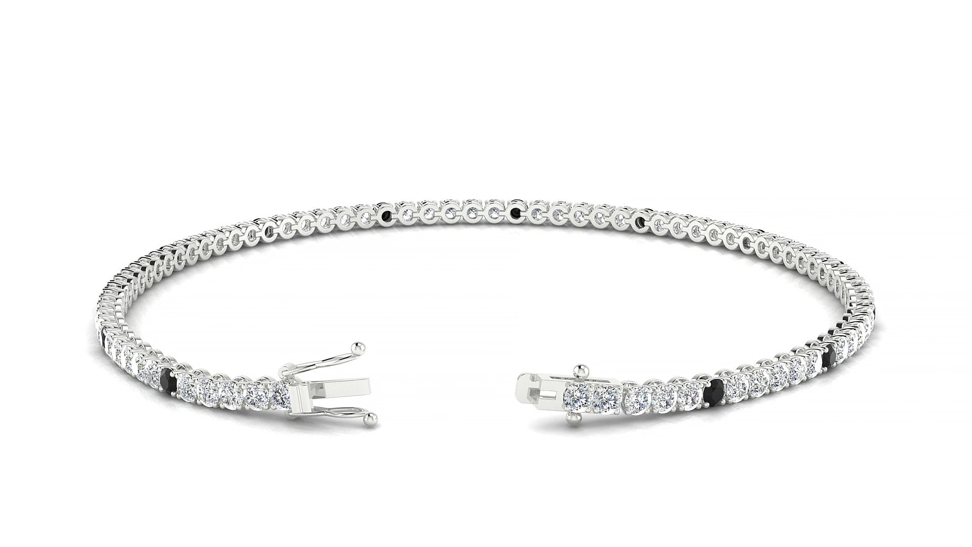 Firenze 1-5 | 18k White Gold 2 mm Round Natural Black Diamond & Diamond 15 cm Tennis Bracelet