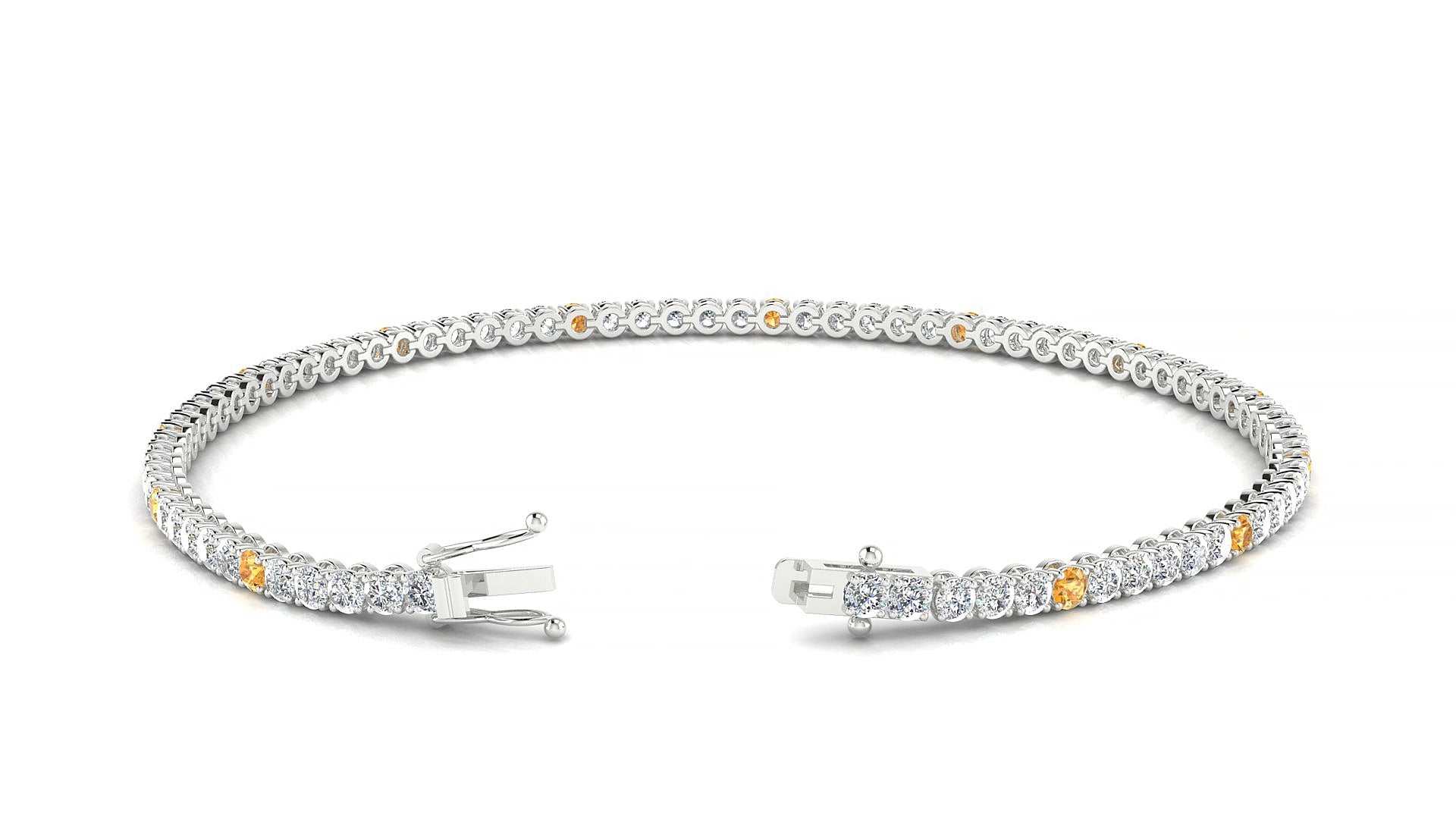 Firenze 1-5 | 18k White Gold 2 mm Round Natural Citrine & Diamond 16 cm Tennis Bracelet