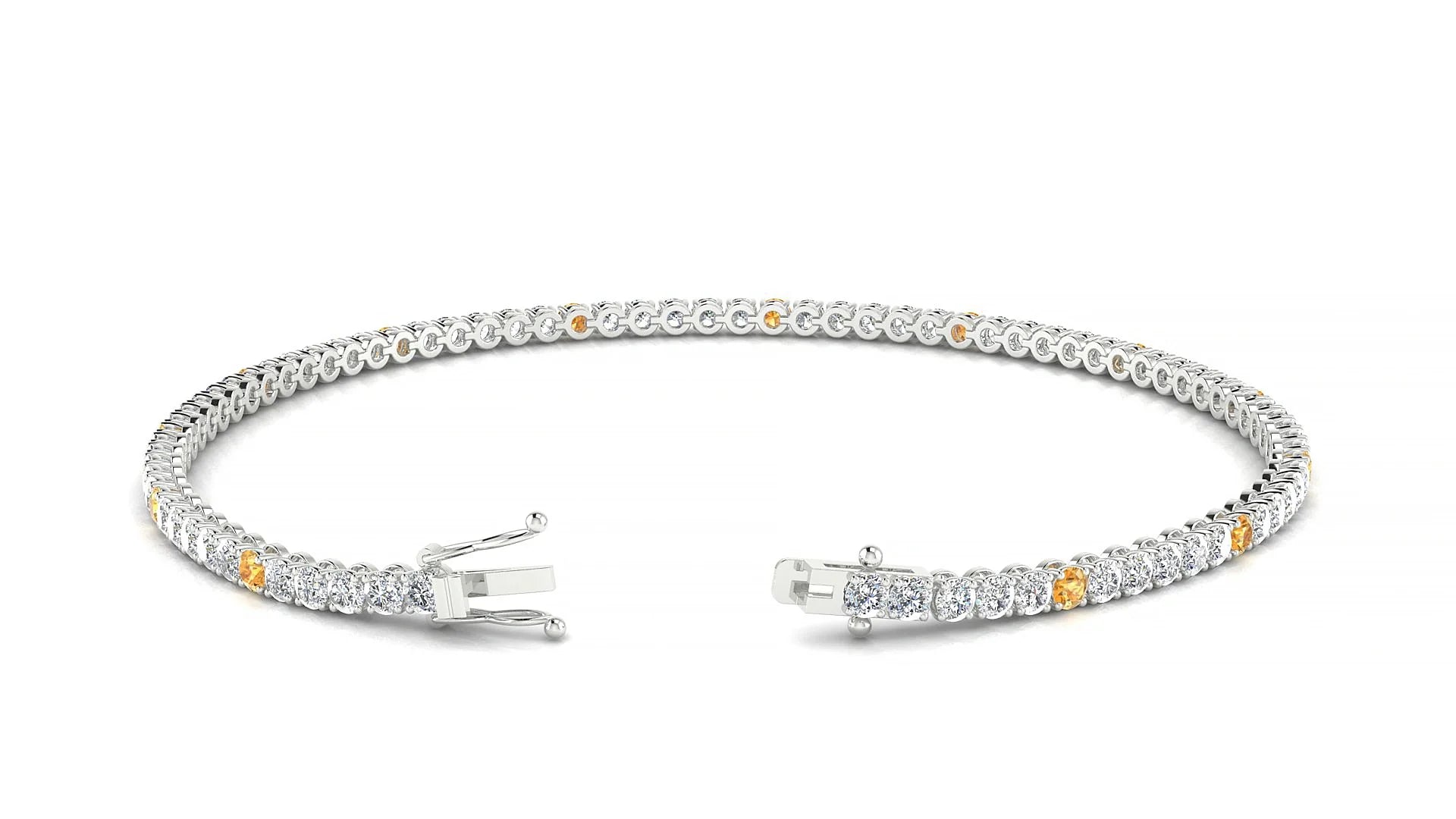 Firenze 1-5 | 18k White Gold 2 mm Round Natural Citrine & Diamond Tennis Bracelet
