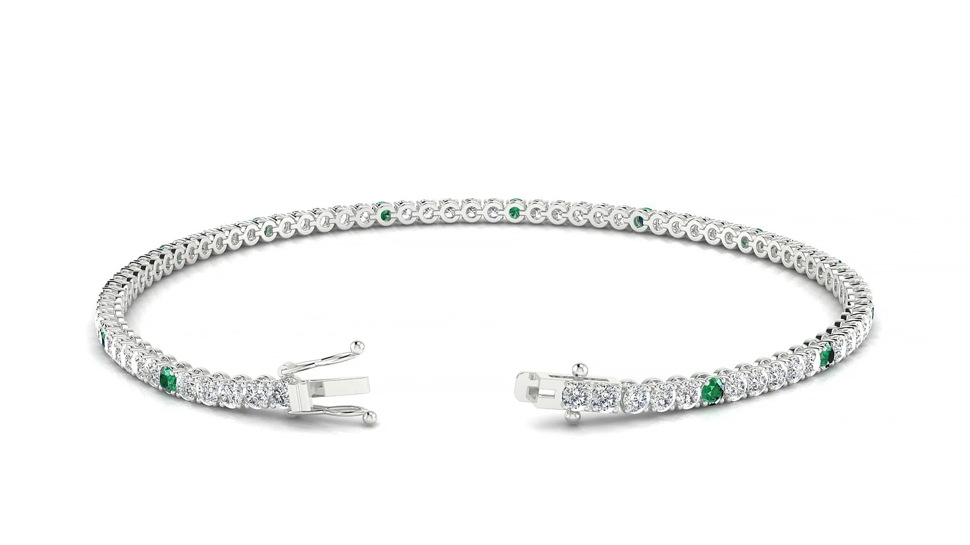 Firenze 1-5 | 18k White Gold 2 mm Round Natural Emerald & Diamond Tennis Bracelet