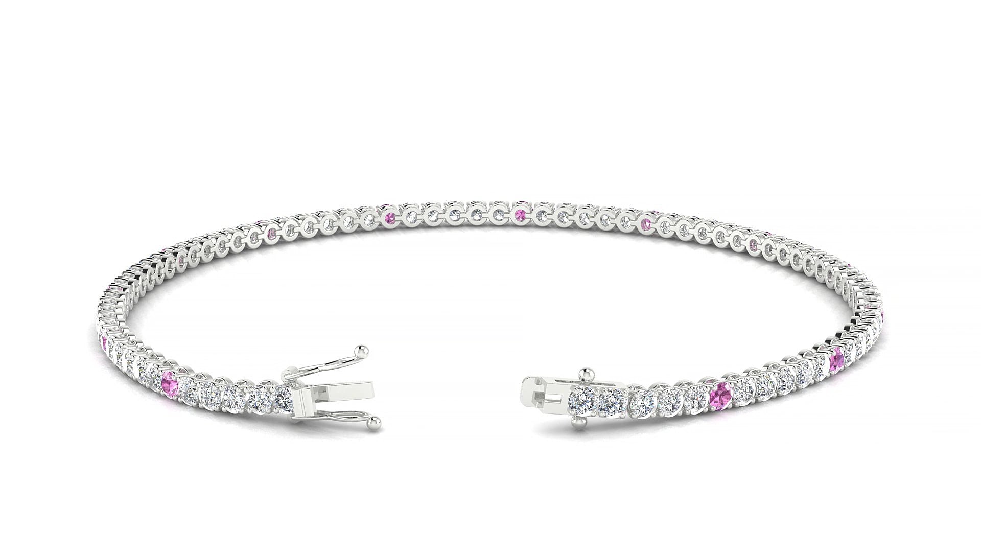Firenze 1-5 | 18k White Gold 2 mm Round Natural Pink Sapphire & Diamond 15 cm Tennis Bracelet