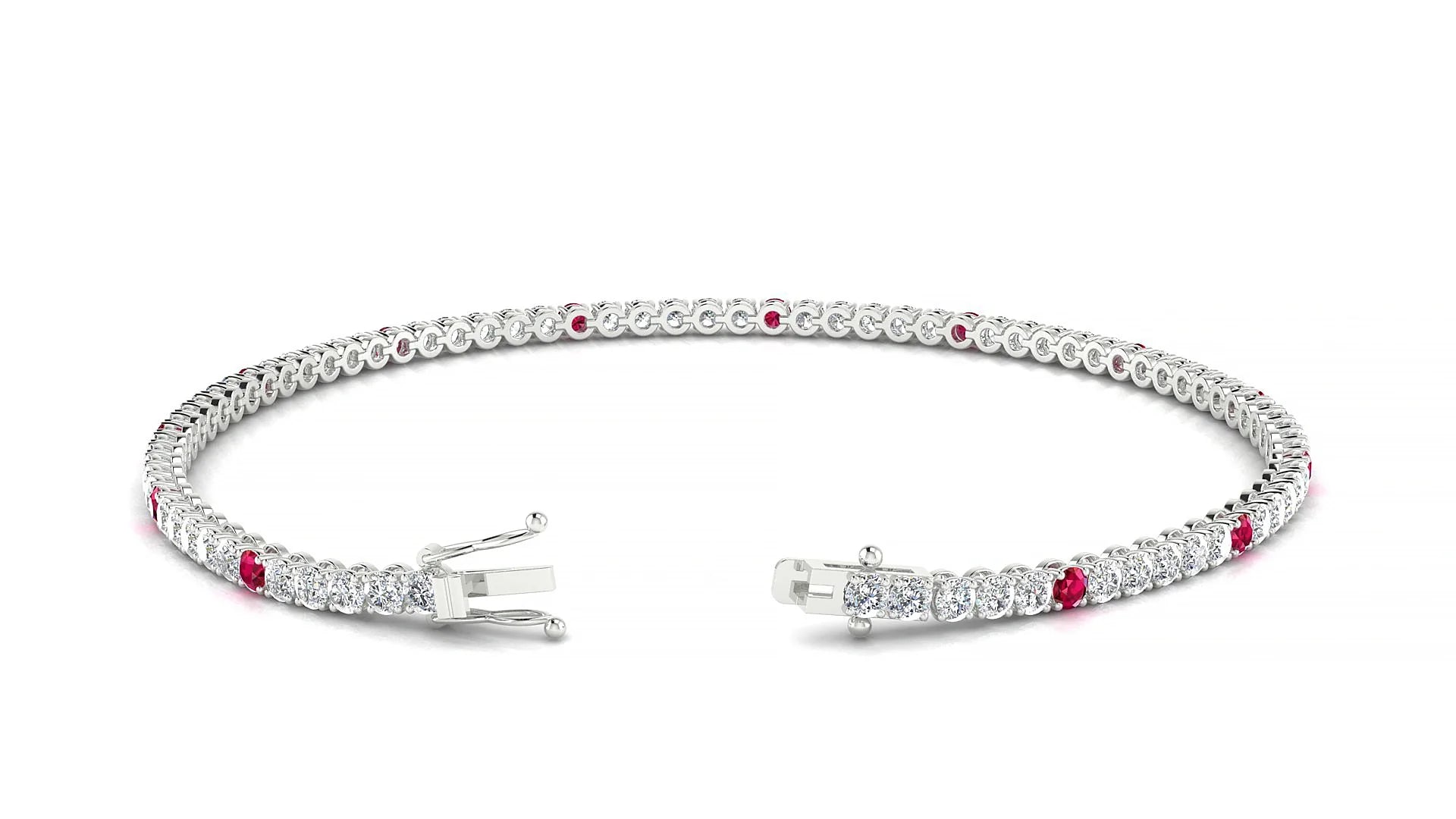 Firenze 1-5 | 18k White Gold 2 mm Round Natural Ruby & Diamond Tennis Bracelet