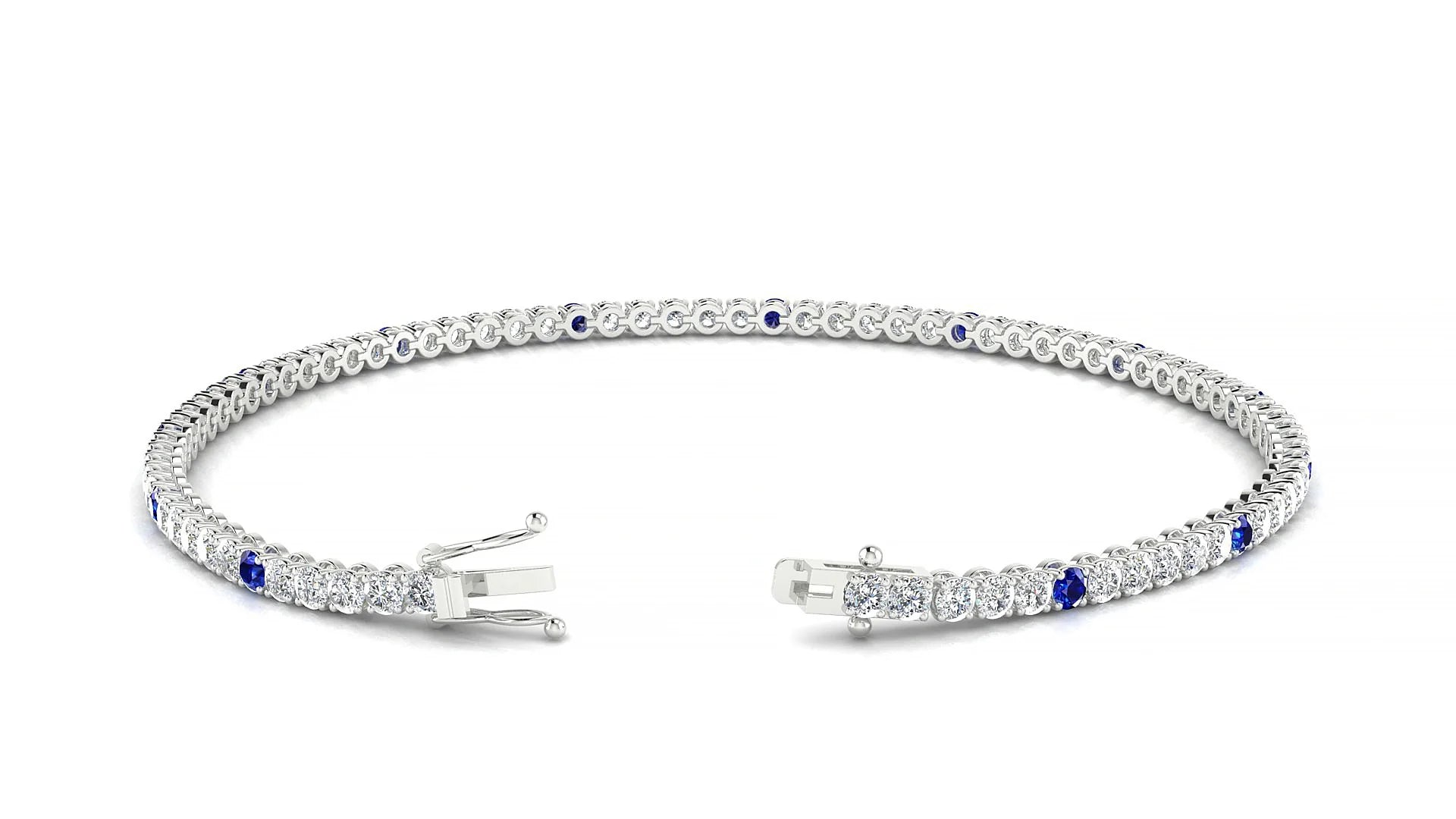 Firenze 1-5 | 18k White Gold 2 mm Round Natural Sapphire & Diamond Tennis Bracelet