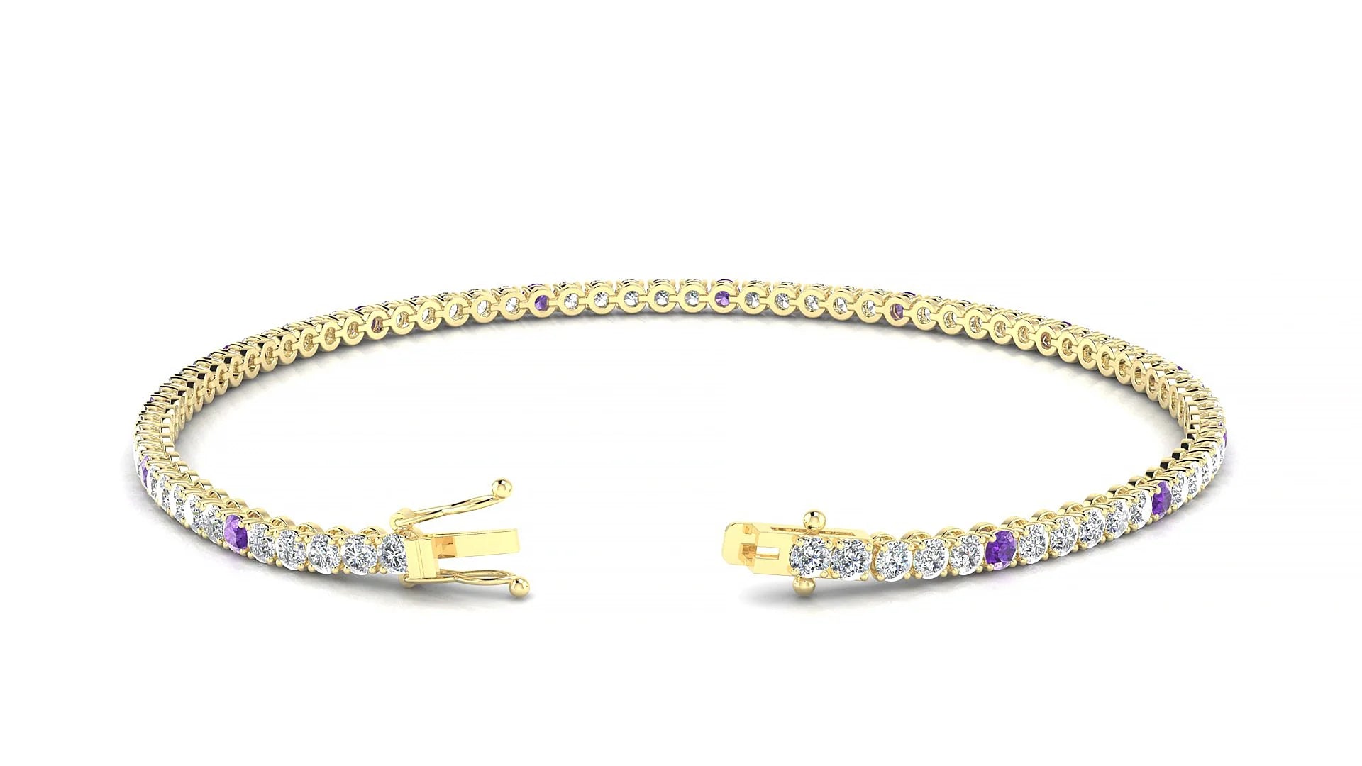 Firenze 1-5 | 18k Yellow Gold 2 mm Round Natural Amethyst & Diamond Tennis Bracelet