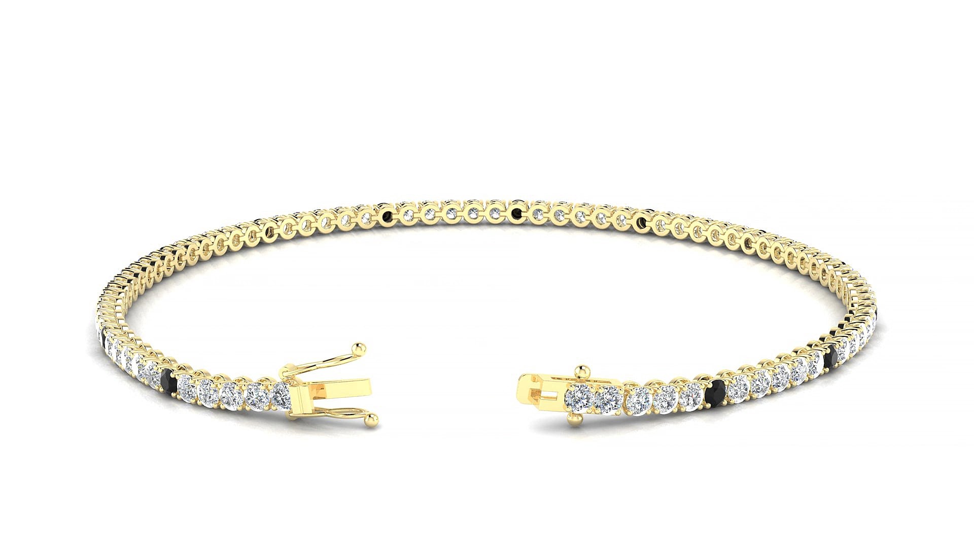 Firenze 1-5 | 18k Yellow Gold 2 mm Round Natural Black Diamond & Diamond 19 cm Tennis Bracelet