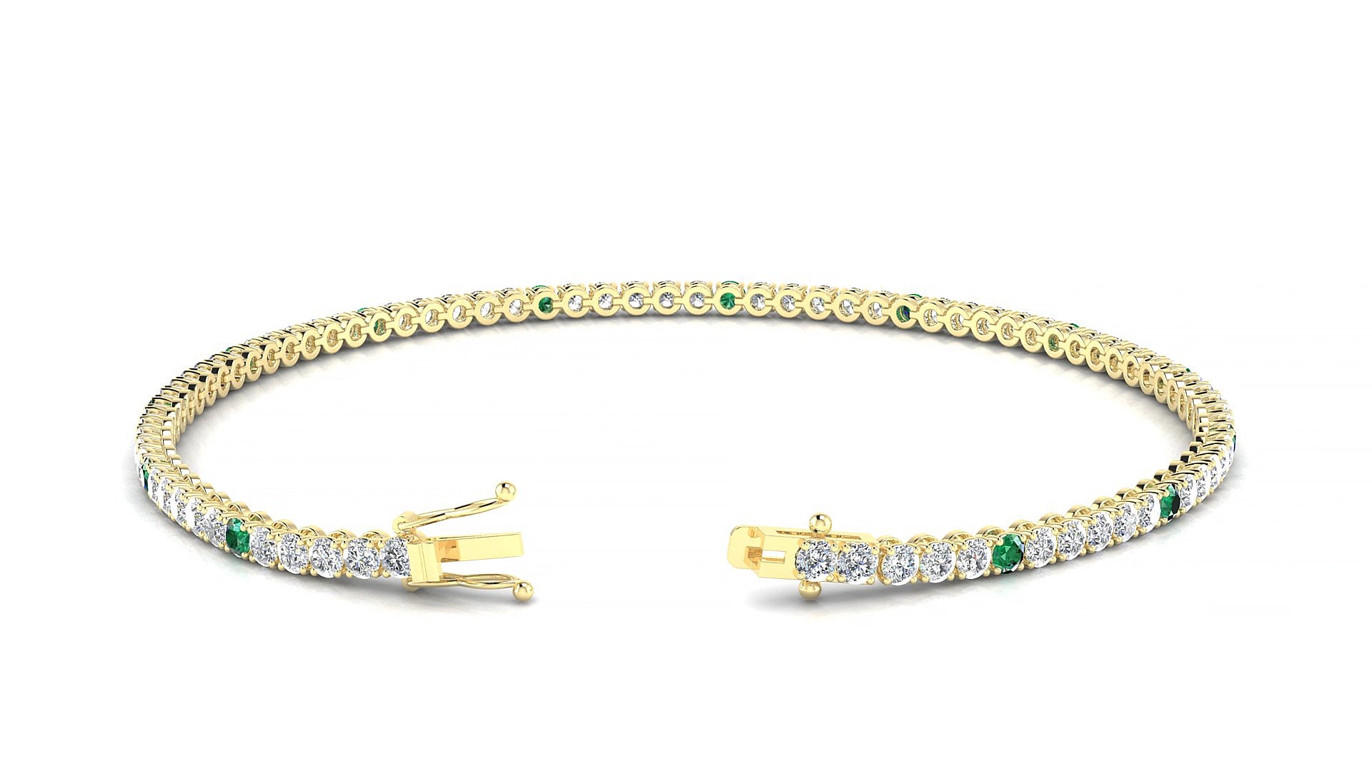 Firenze 1-5 | 18k Yellow Gold 2 mm Round Natural Emerald & Diamond 15 cm Tennis Bracelet
