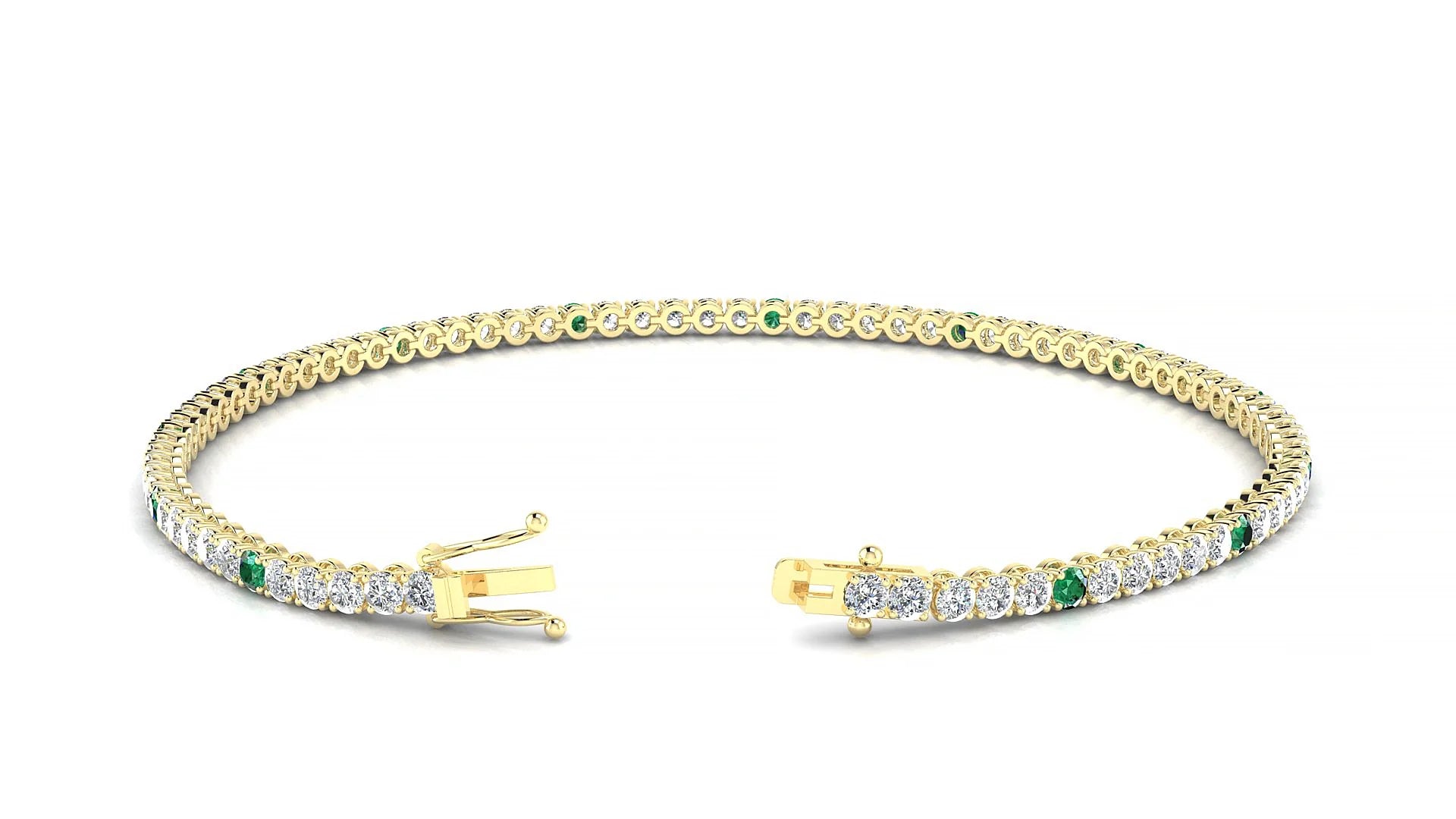Firenze 1-5 | 18k Yellow Gold 2 mm Round Natural Emerald & Diamond Tennis Bracelet