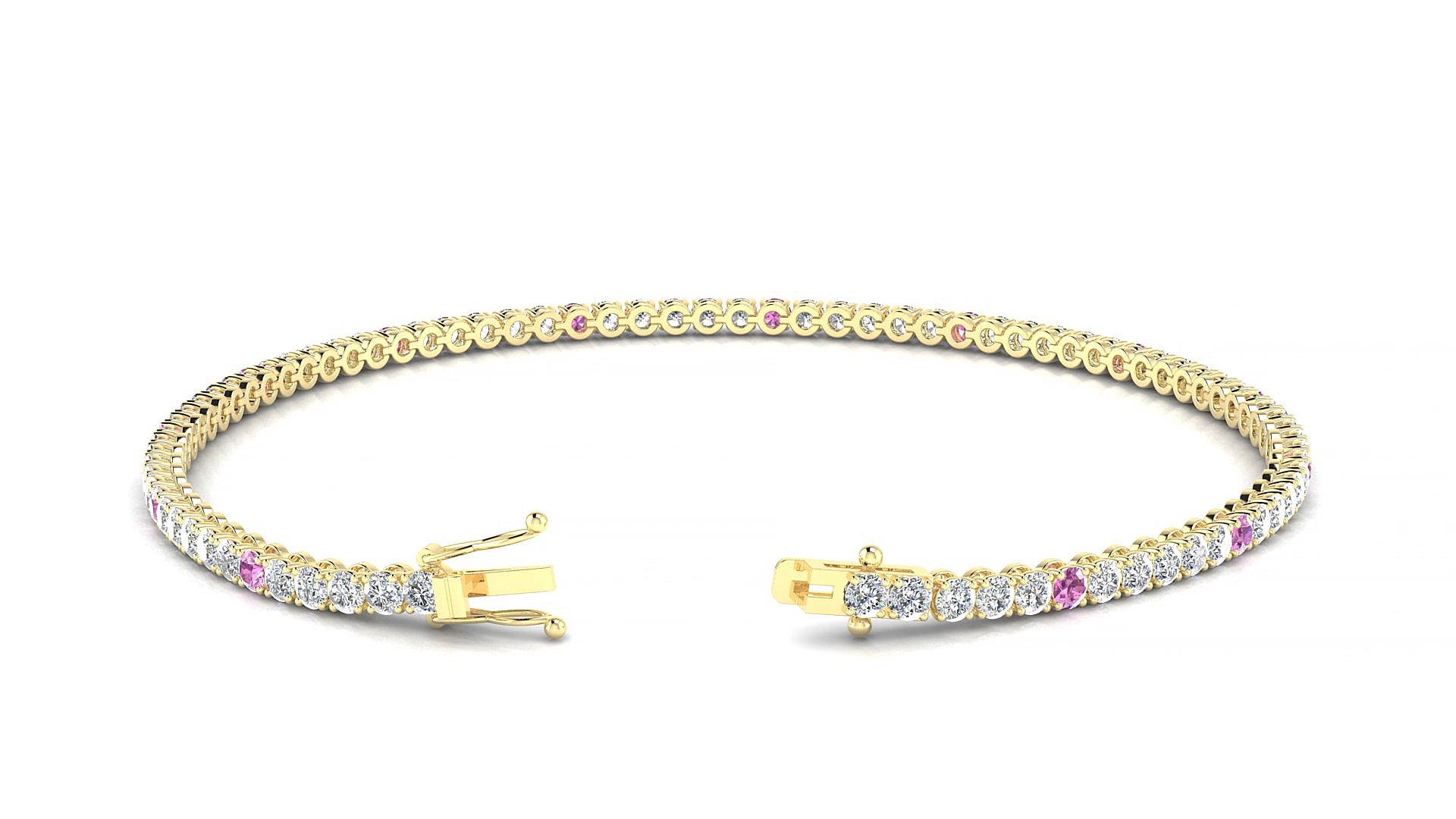 Firenze 1-5 | 18k Yellow Gold 2 mm Round Natural Pink Sapphire & Diamond 18 cm Tennis Bracelet