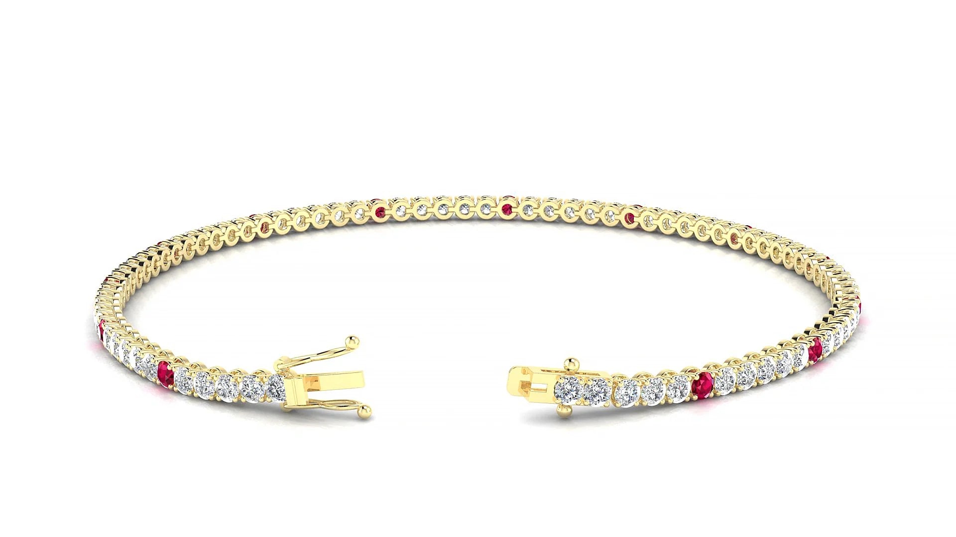 Firenze 1-5 | 18k Yellow Gold 2 mm Round Natural Ruby & Diamond Tennis Bracelet