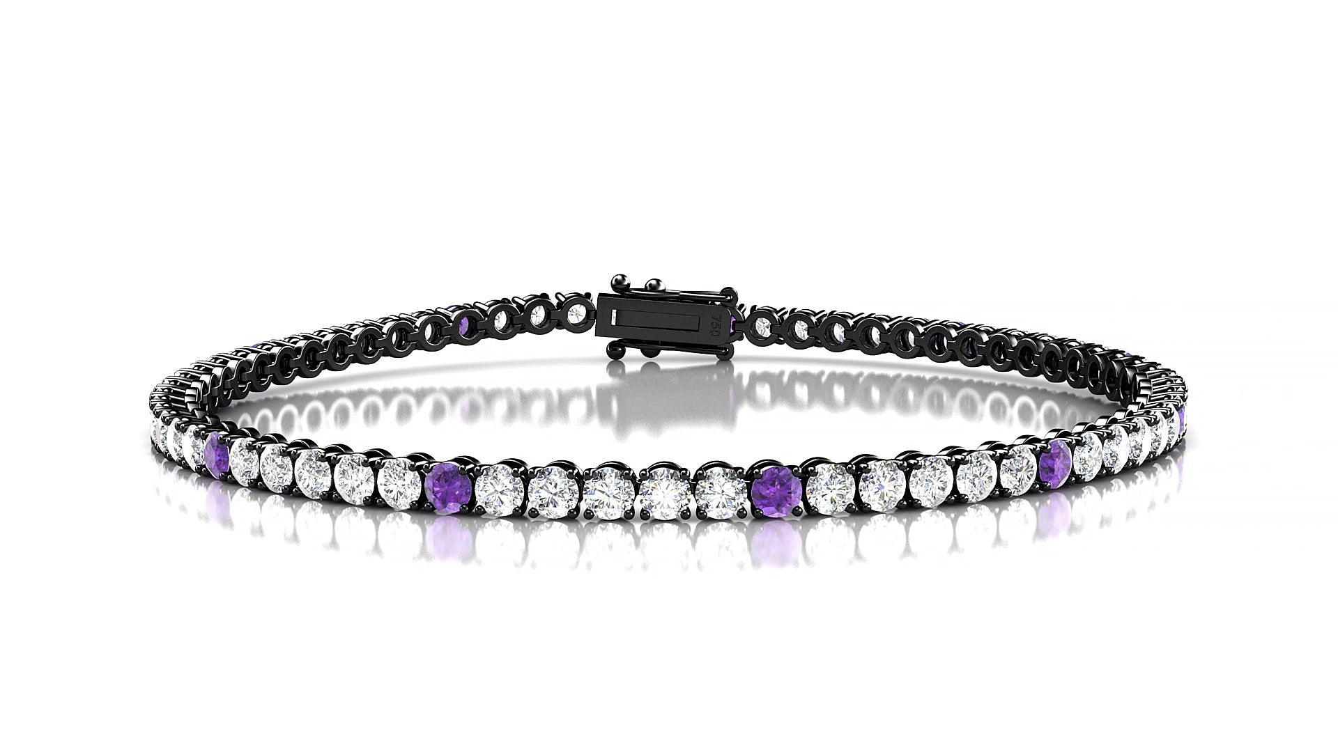 Firenze 1-5 | 18k Black Gold 2.5 mm Round Natural Amethyst & Diamond 18 cm Tennis Bracelet