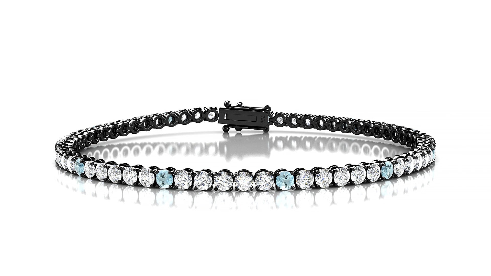 Firenze 1-5 | 18k Black Gold 2.5 mm Round Natural Aquamarine & Diamond 15 cm Tennis Bracelet