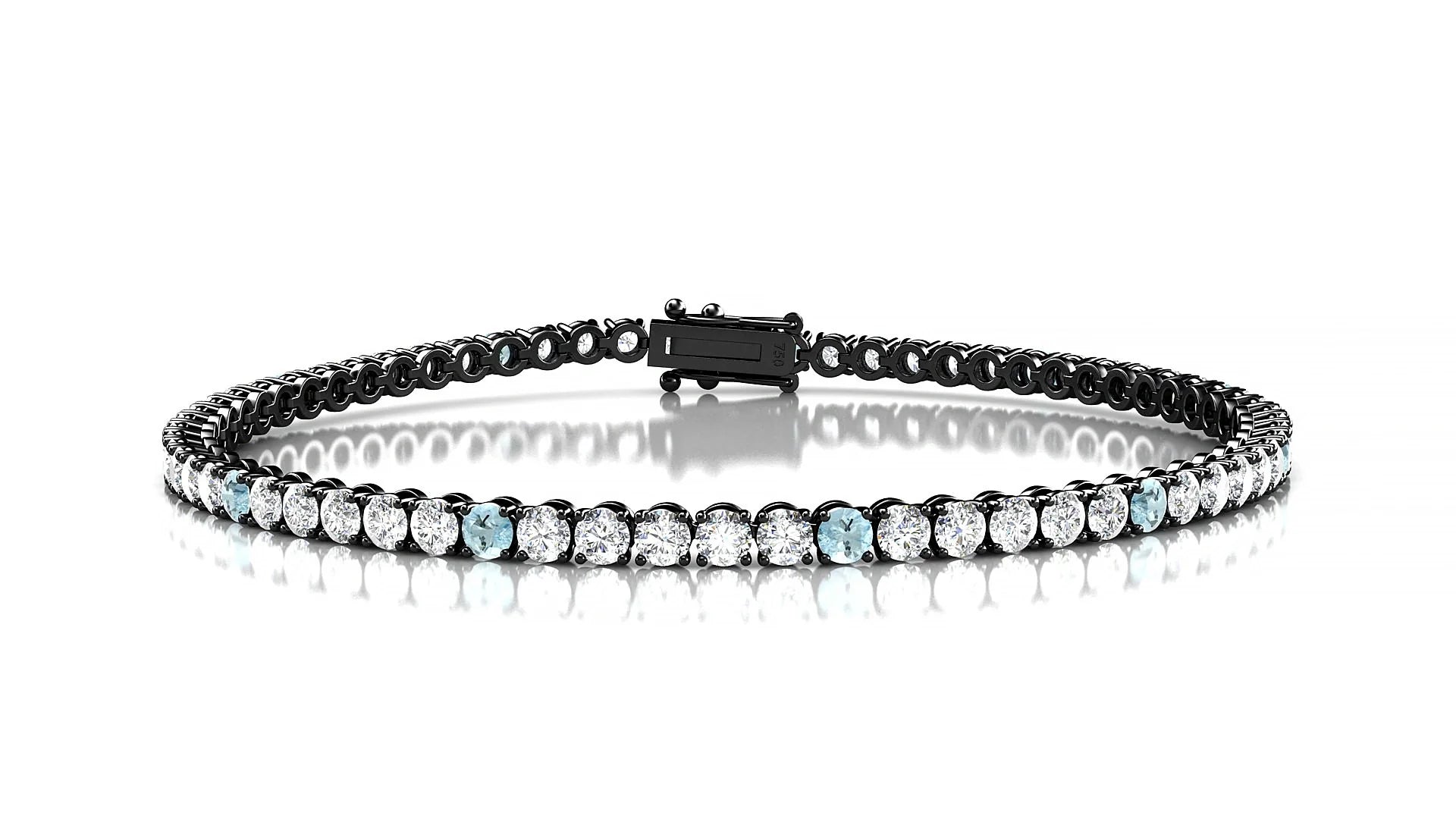 Firenze 1-5 | 18k Black Gold 2.5 mm Round Natural Aquamarine & Diamond Tennis Bracelet