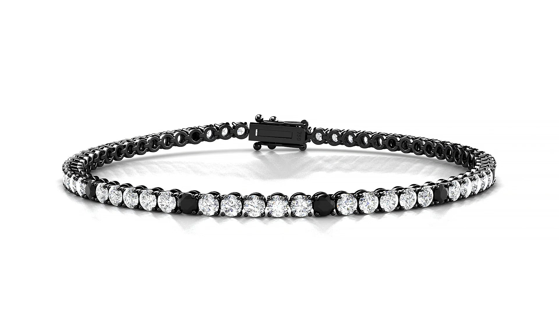 Firenze 1-5 | 18k Black Gold 2.5 mm Round Natural Black Diamond & Diamond Tennis Bracelet