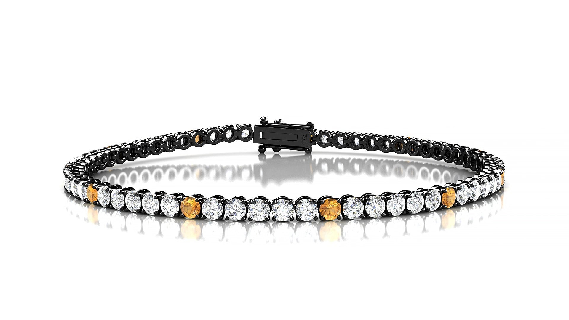 Firenze 1-5 | 18k Black Gold 2.5 mm Round Natural Citrine & Diamond 17 cm Tennis Bracelet