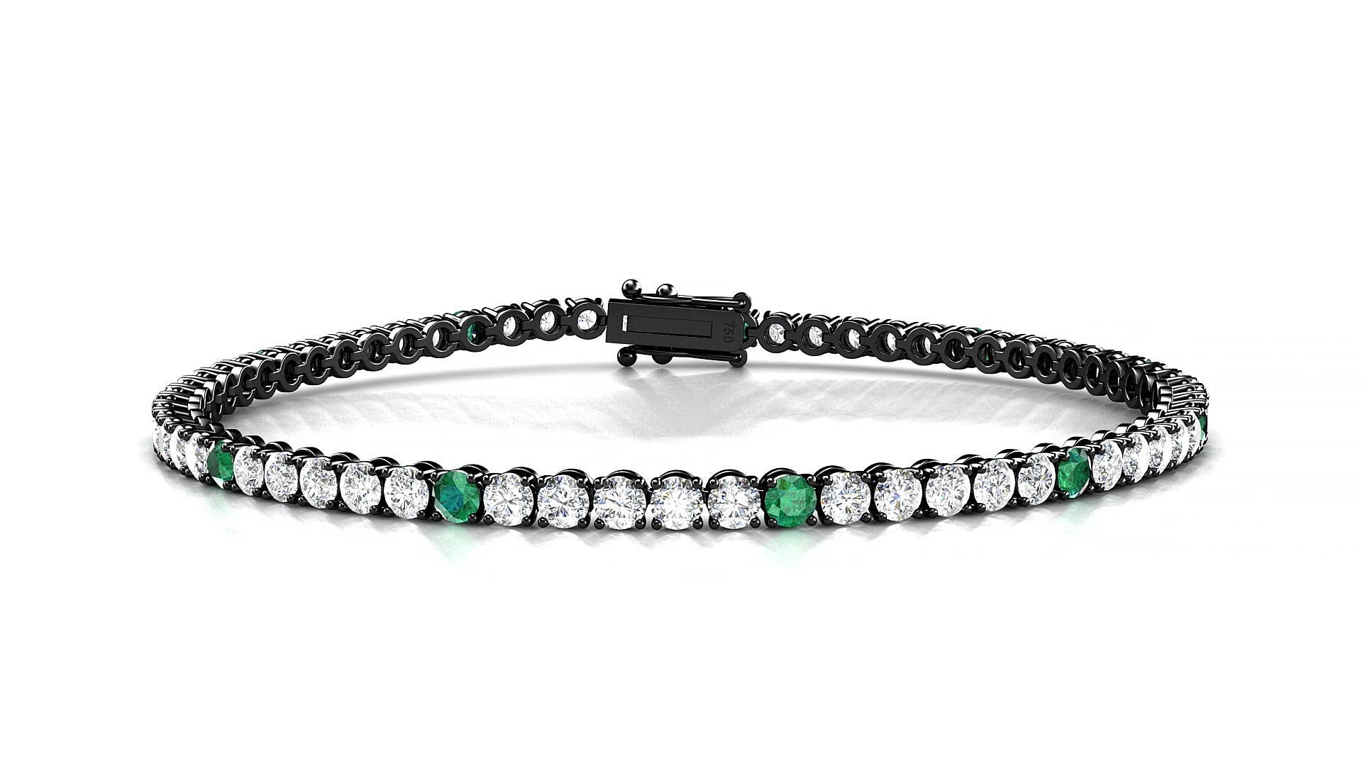 Firenze 1-5 | 18k Black Gold 2.5 mm Round Natural Emerald & Diamond 18 cm Tennis Bracelet