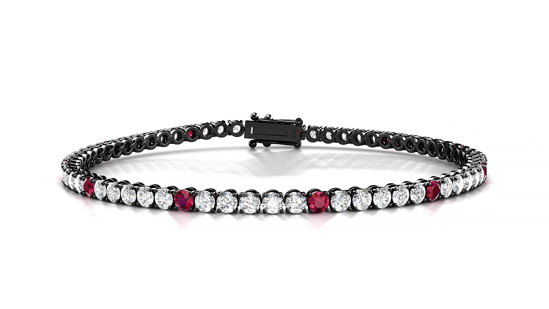 Firenze 1-5 | 18k Black Gold 2.5 mm Round Natural Ruby & Diamond 19 cm Tennis Bracelet