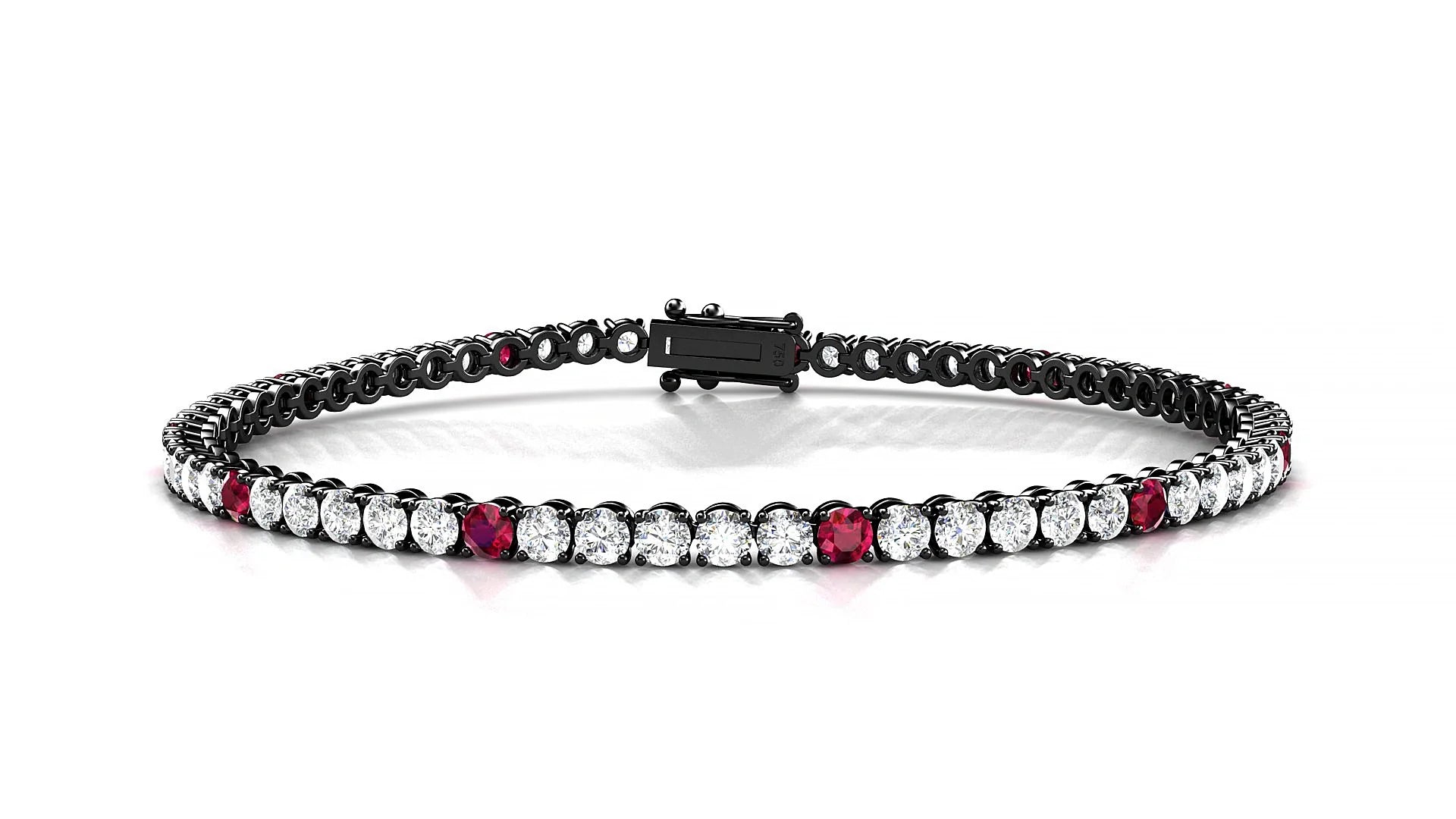 Firenze 1-5 | 18k Black Gold 2.5 mm Round Natural Ruby & Diamond Tennis Bracelet