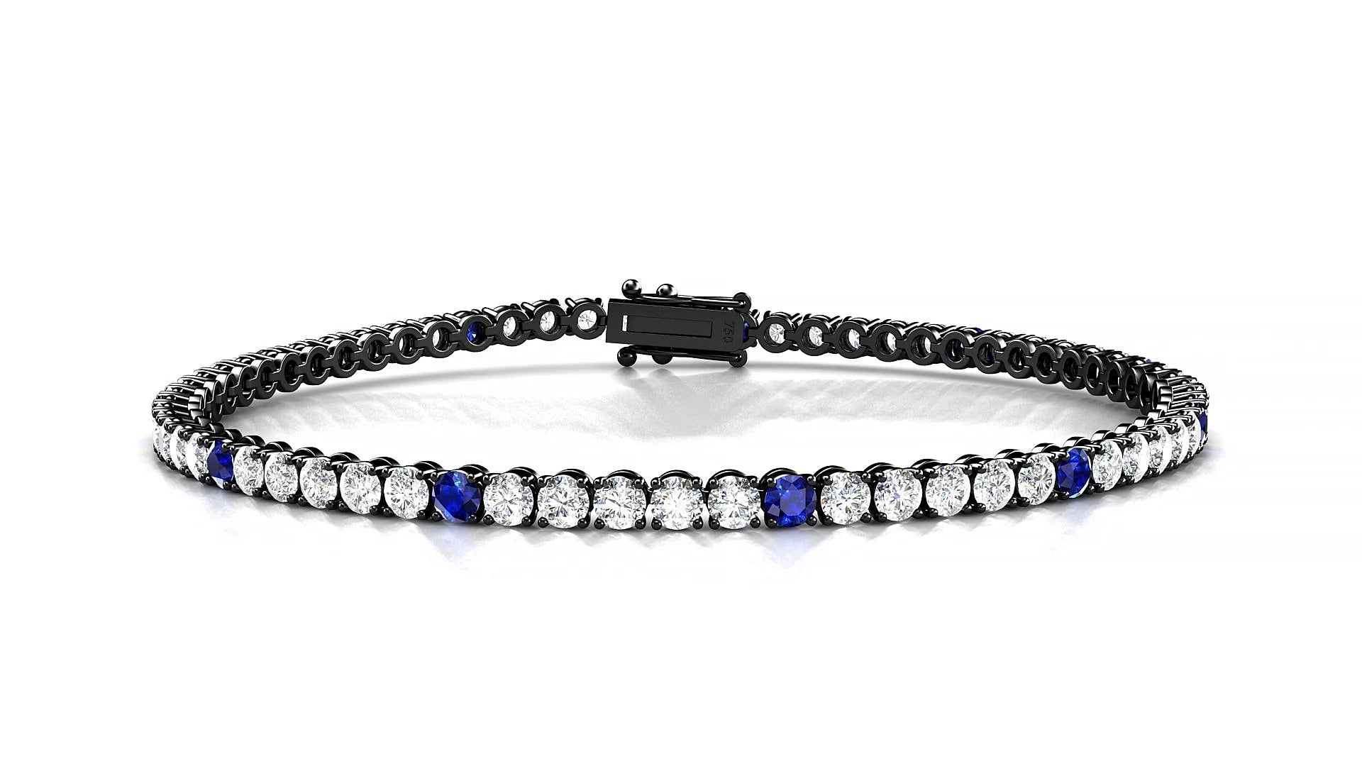Firenze 1-5 | 18k Black Gold 2.5 mm Round Natural Sapphire & Diamond Tennis Bracelet