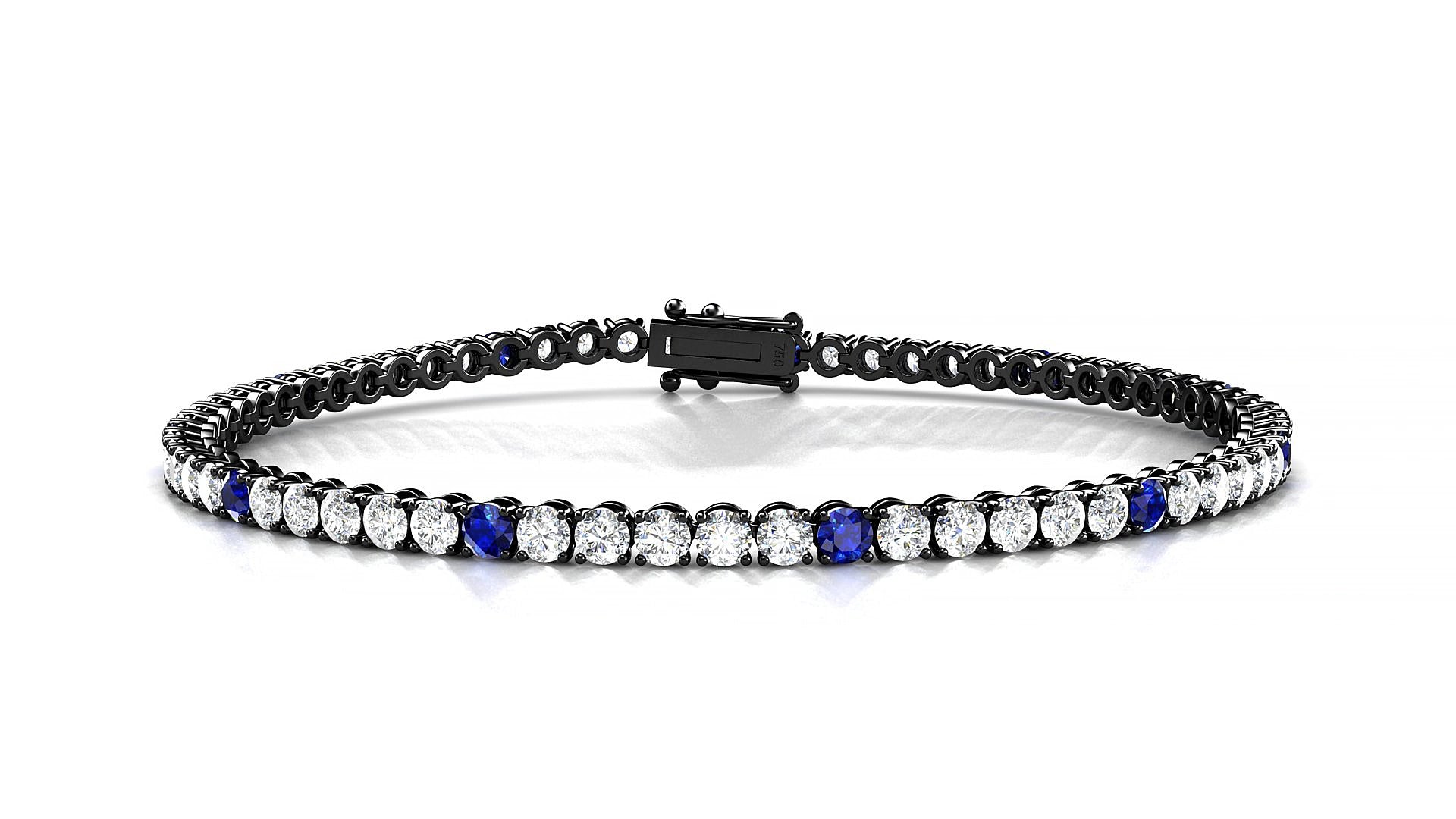 Firenze 1-5 | 18k Black Gold 2.5 mm Round Natural Sapphire & Diamond 19 cm Tennis Bracelet