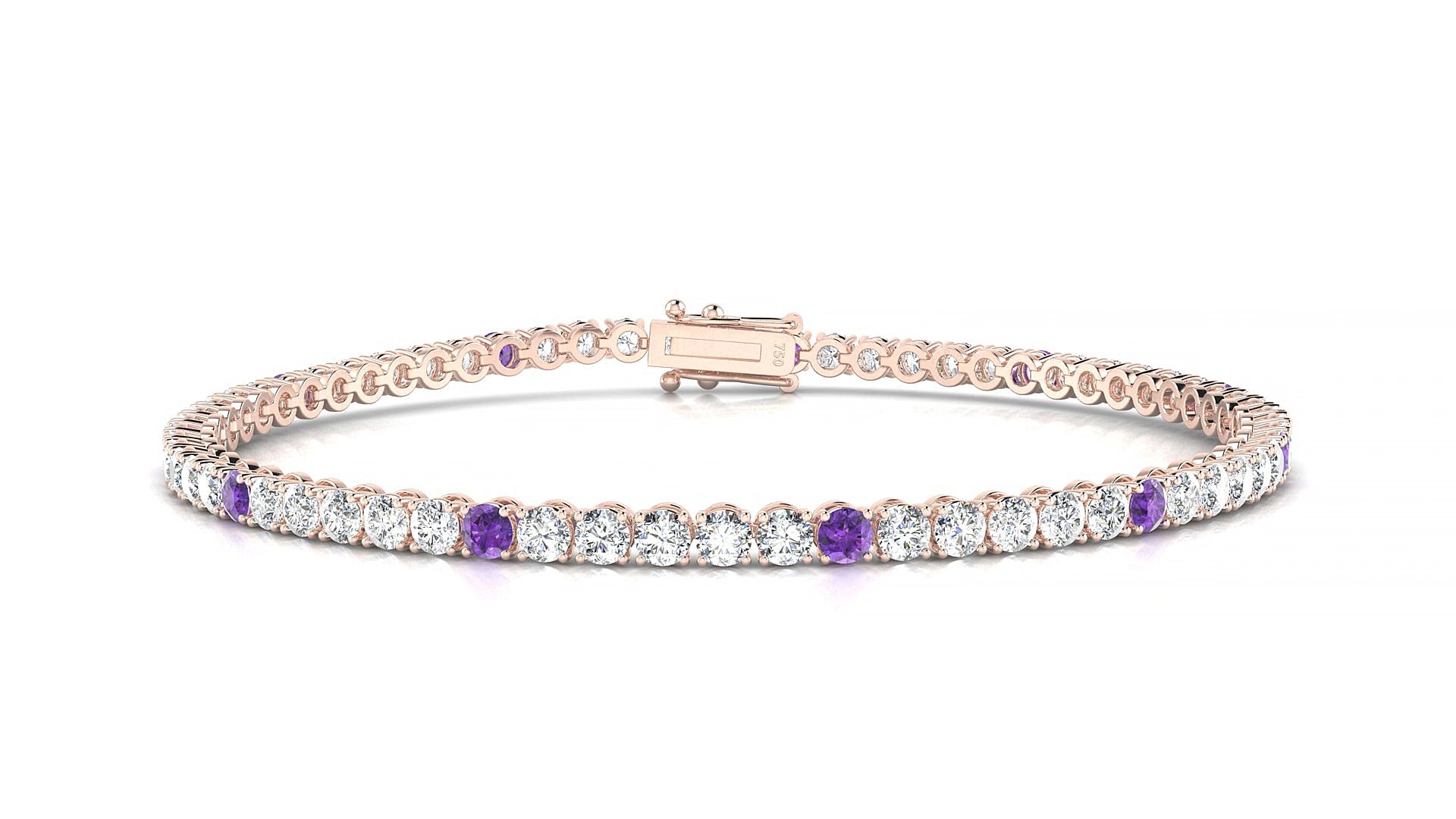 Firenze 1-5 | 18k Rose Gold 2.5 mm Round Natural Amethyst & Diamond 15 cm Tennis Bracelet