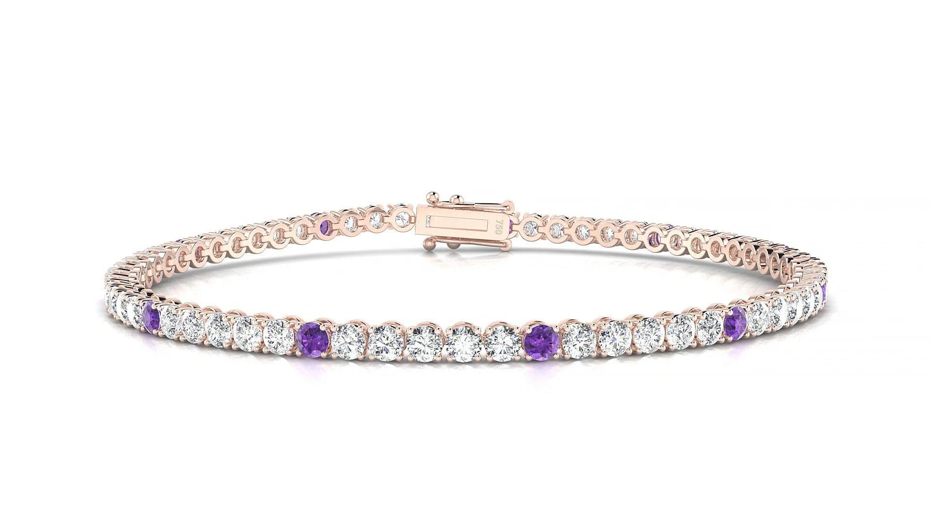 Firenze 1-5 | 18k Rose Gold 2.5 mm Round Natural Amethyst & Diamond Tennis Bracelet