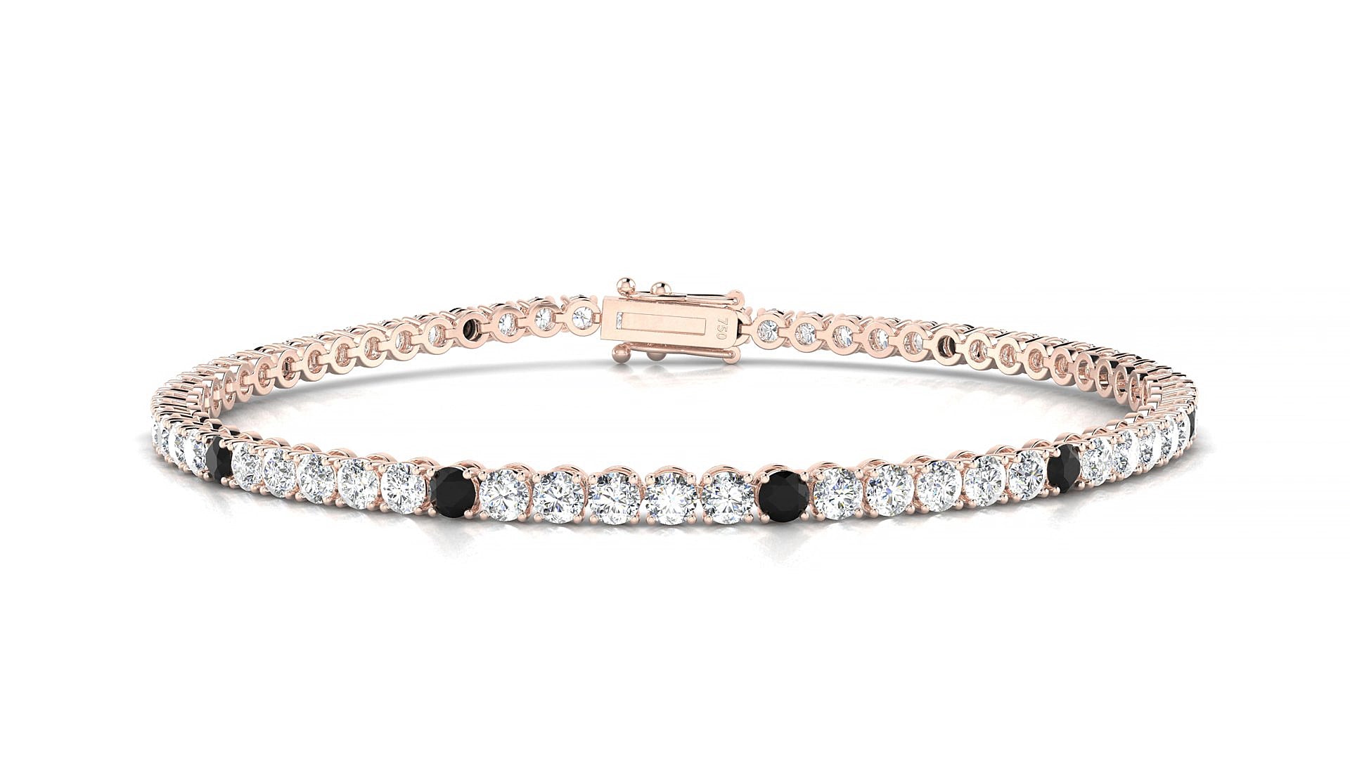 Firenze 1-5 | 18k Rose Gold 2.5 mm Round Natural Black Diamond & Diamond 15 cm Tennis Bracelet