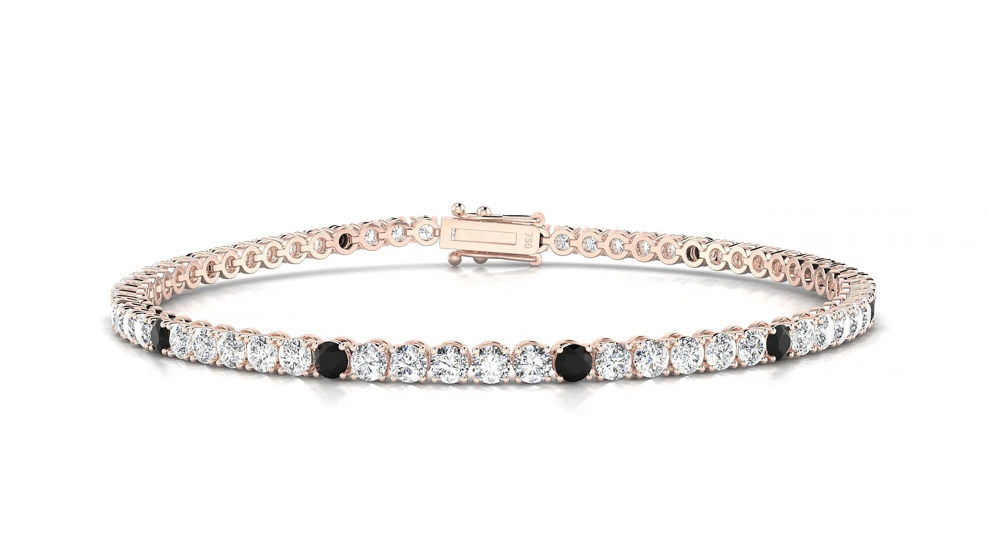 Firenze 1-5 | 18k Rose Gold 2.5 mm Round Natural Black Diamond & Diamond Tennis Bracelet