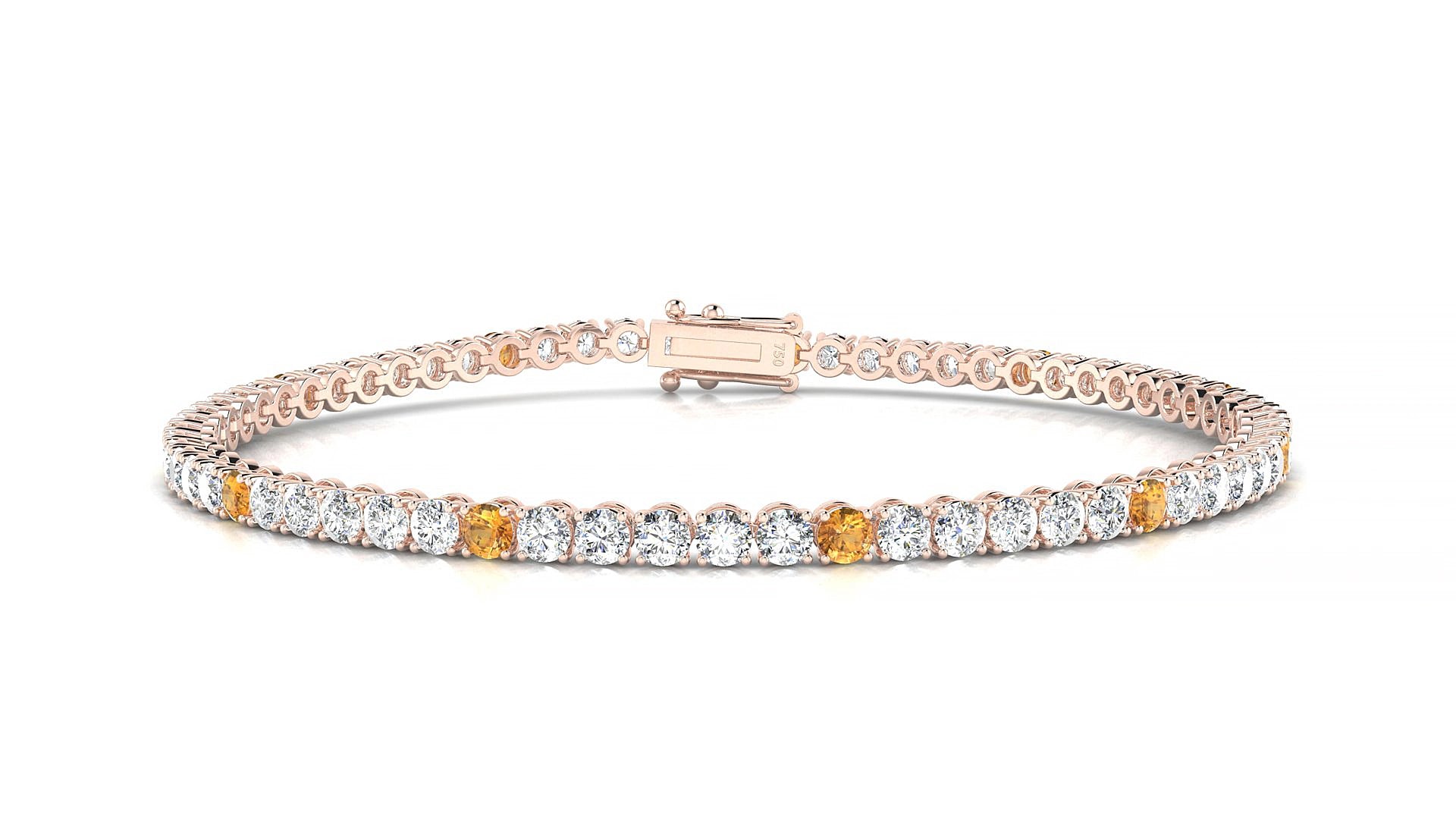 Firenze 1-5 | 18k Rose Gold 2.5 mm Round Natural Citrine & Diamond 18 cm Tennis Bracelet