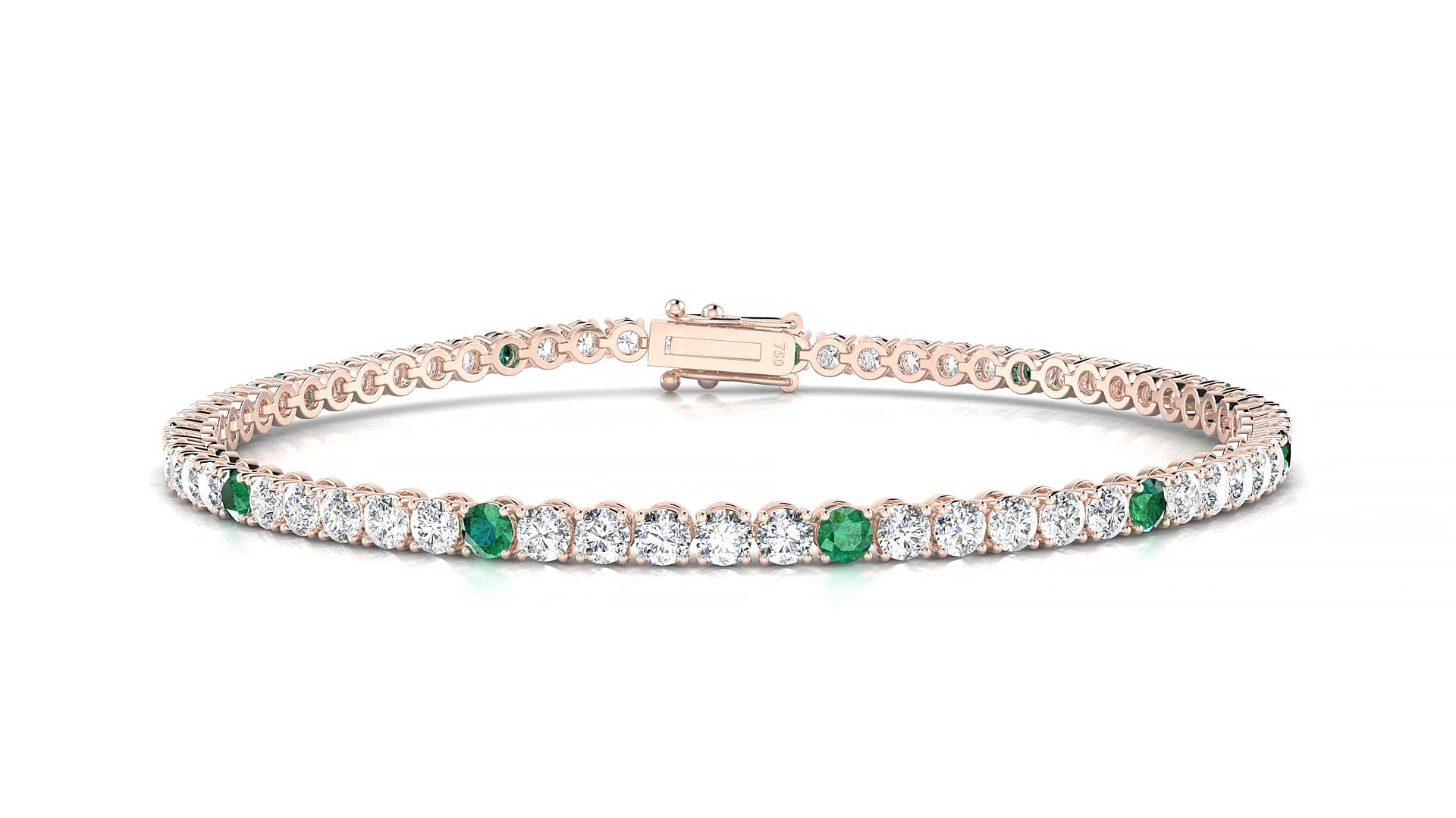 Firenze 1-5 | 18k Rose Gold 2.5 mm Round Natural Emerald & Diamond 18 cm Tennis Bracelet