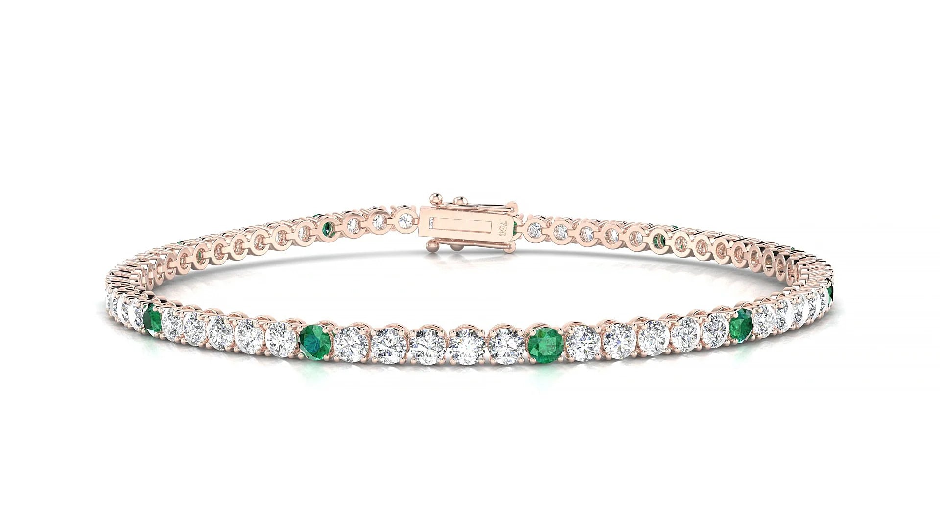 Firenze 1-5 | 18k Rose Gold 2.5 mm Round Natural Emerald & Diamond Tennis Bracelet
