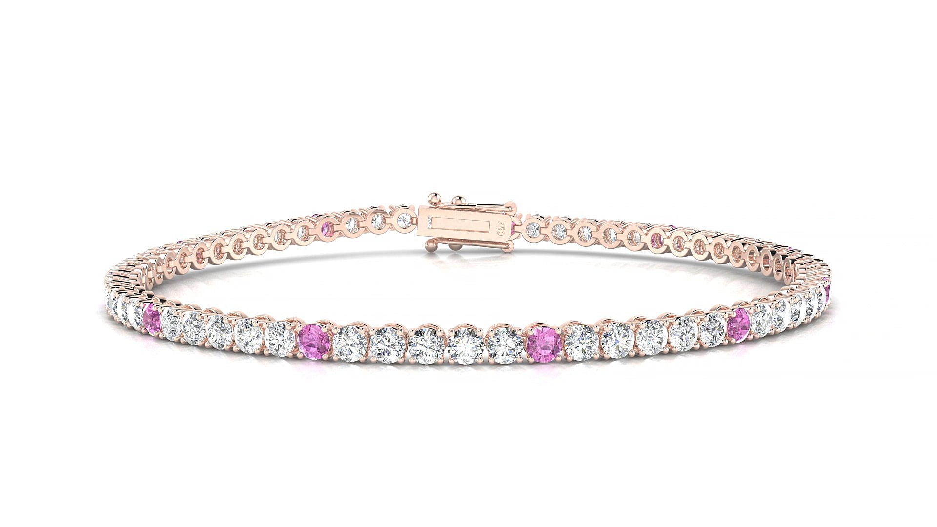 Firenze 1-5 | 18k Rose Gold 2.5 mm Round Natural Pink Sapphire & Diamond 15 cm Tennis Bracelet
