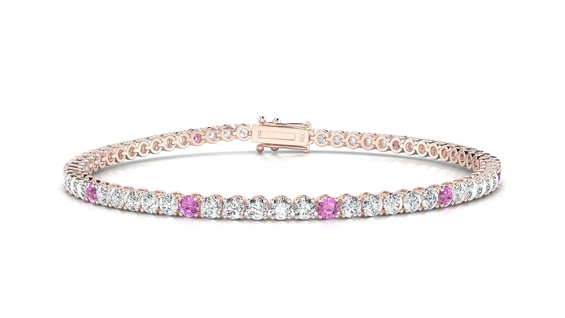 Firenze 1-5 | 18k Rose Gold 2.5 mm Round Natural Pink Sapphire & Diamond Tennis Bracelet