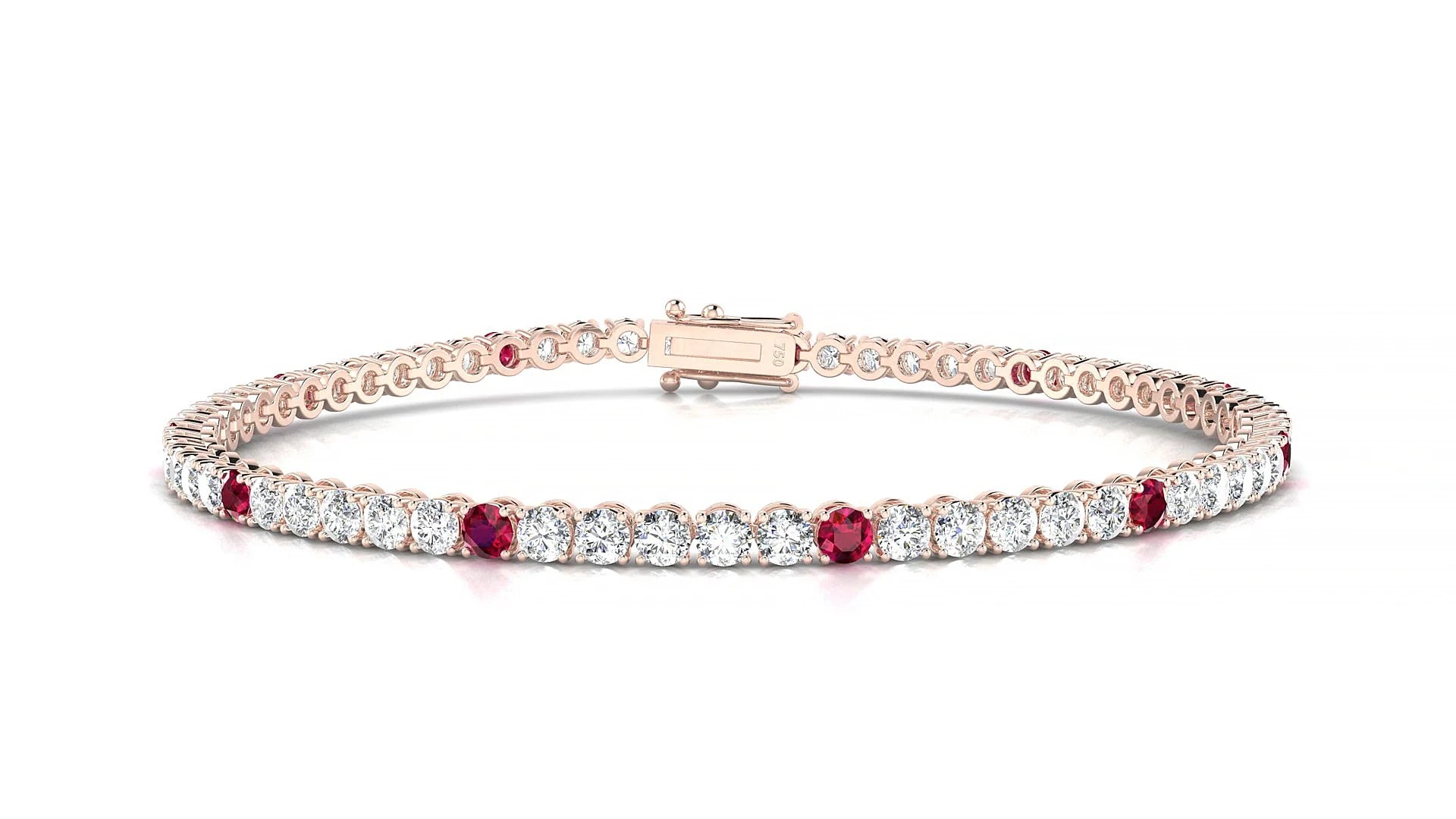 Firenze 1-5 | 18k Rose Gold 2.5 mm Round Natural Ruby & Diamond Tennis Bracelet