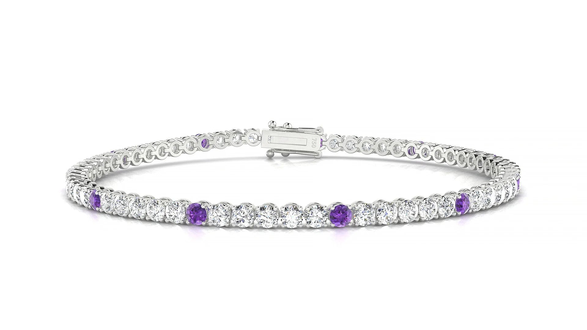 Firenze 1-5 | 18k White Gold 2.5 mm Round Natural Amethyst & Diamond Tennis Bracelet