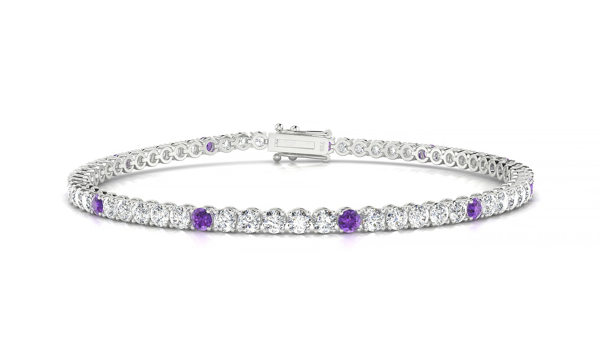 Firenze 1-5 | 18k White Gold 2.5 mm Round Natural Amethyst & Diamond 19 cm Tennis Bracelet