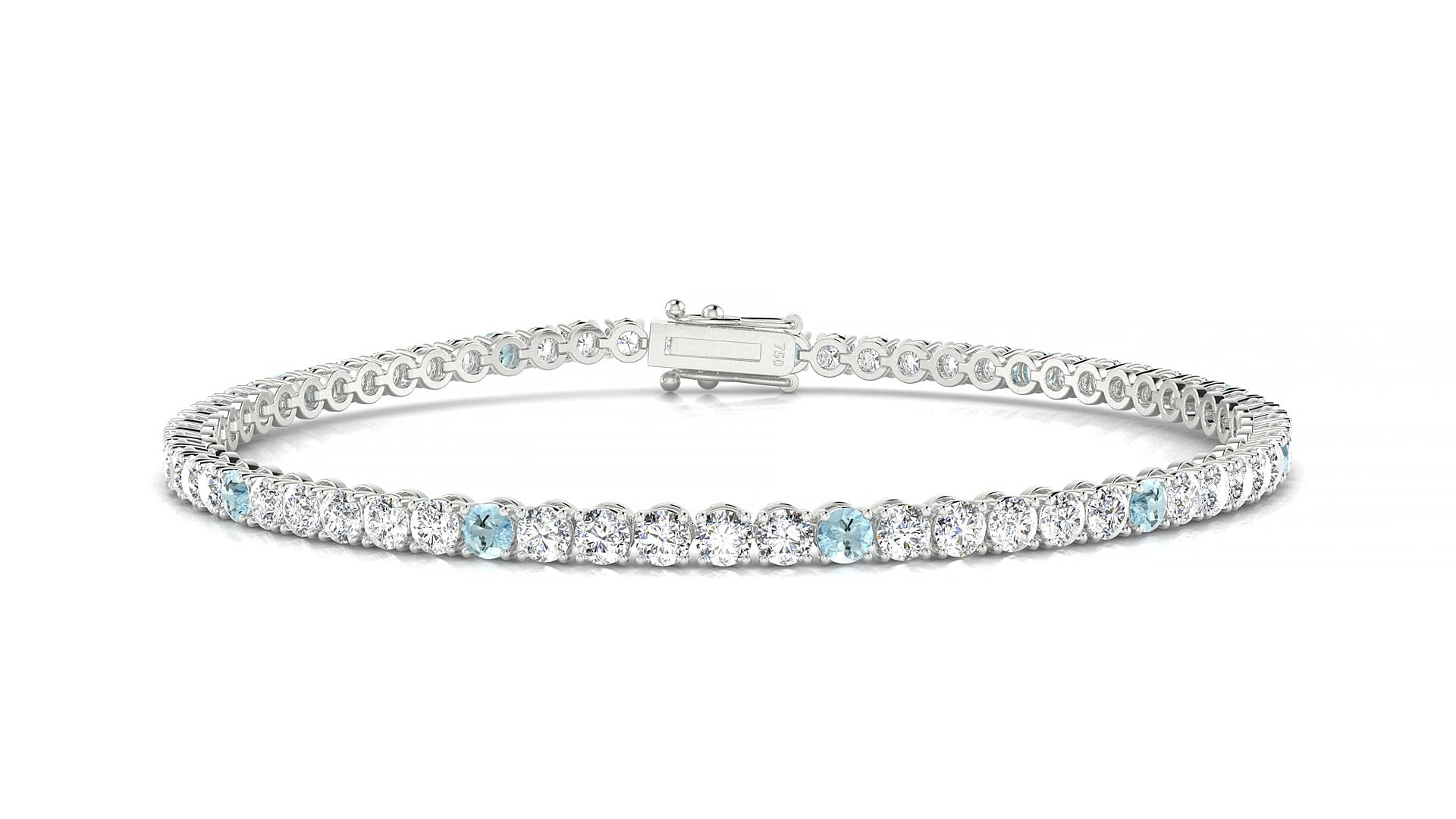 Firenze 1-5 | 18k White Gold 2.5 mm Round Natural Aquamarine & Diamond 15 cm Tennis Bracelet