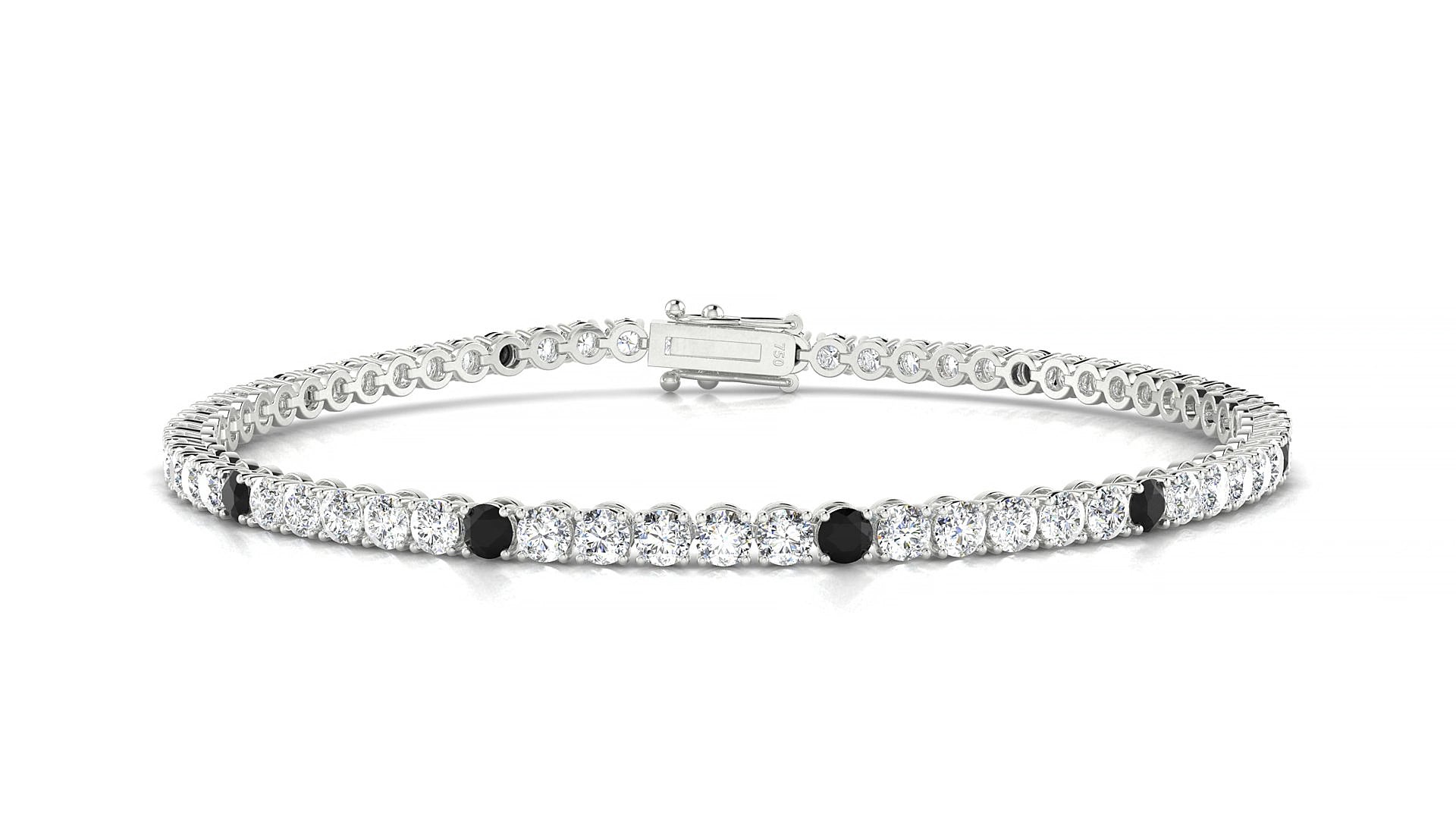 Firenze 1-5 | 18k White Gold 2.5 mm Round Natural Black Diamond & Diamond 15 cm Tennis Bracelet