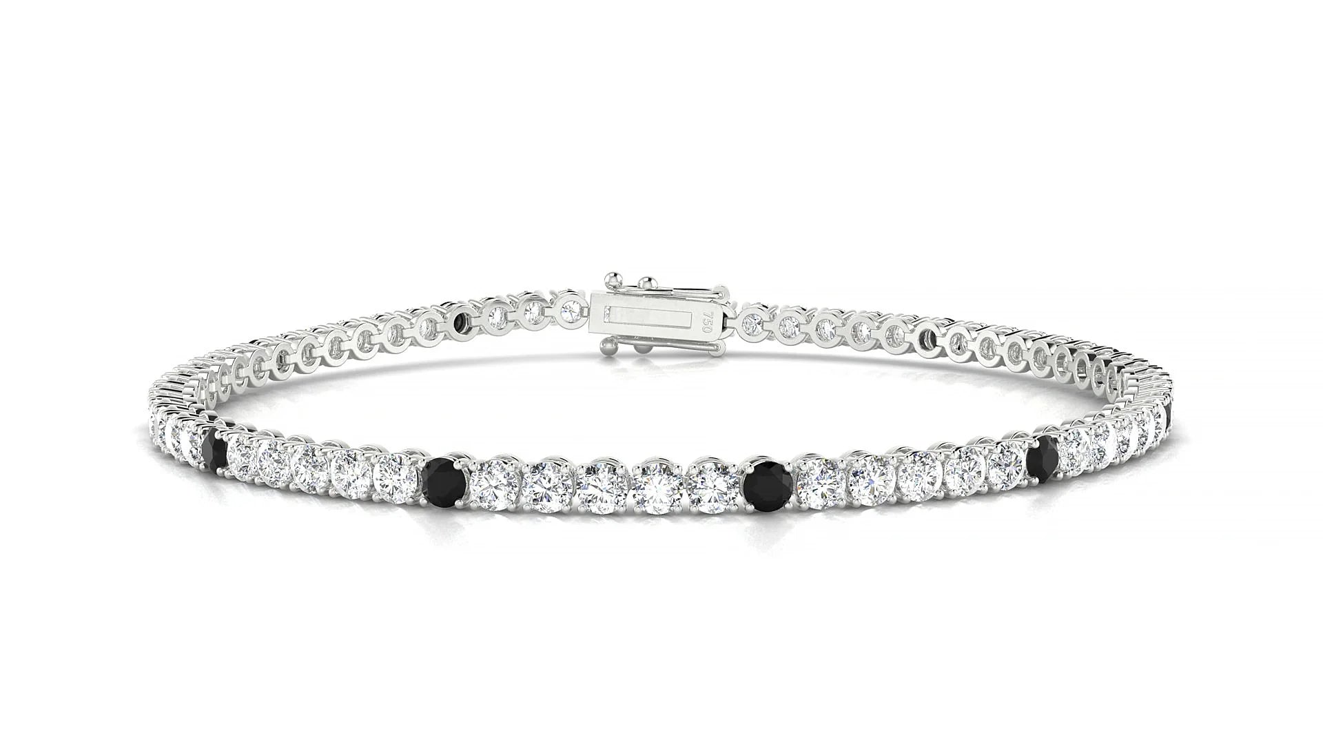 Firenze 1-5 | 18k White Gold 2.5 mm Round Natural Black Diamond & Diamond Tennis Bracelet