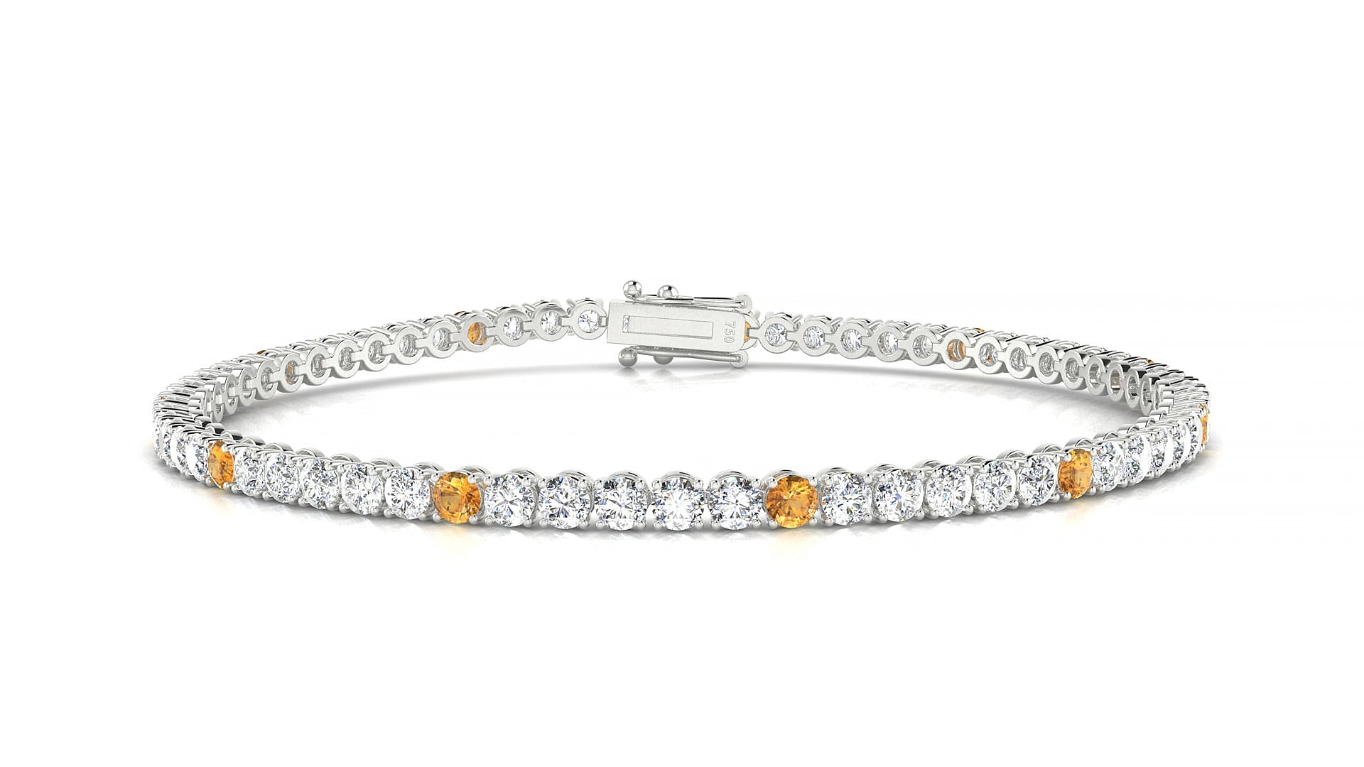 Firenze 1-5 | 18k White Gold 2.5 mm Round Natural Citrine & Diamond 15 cm Tennis Bracelet