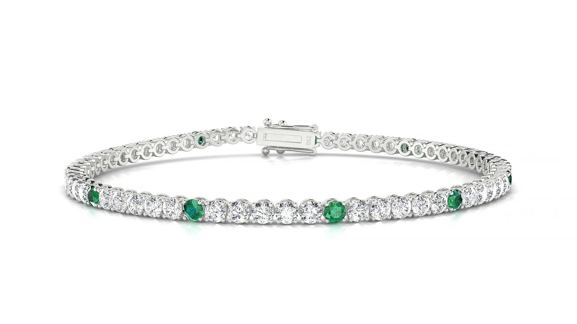 Firenze 1-5 | 18k White Gold 2.5 mm Round Natural Emerald & Diamond 15 cm Tennis Bracelet